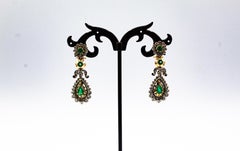 Art Deco Style Handcrafted White Diamond Emerald Yellow Gold Clip-on Earrings