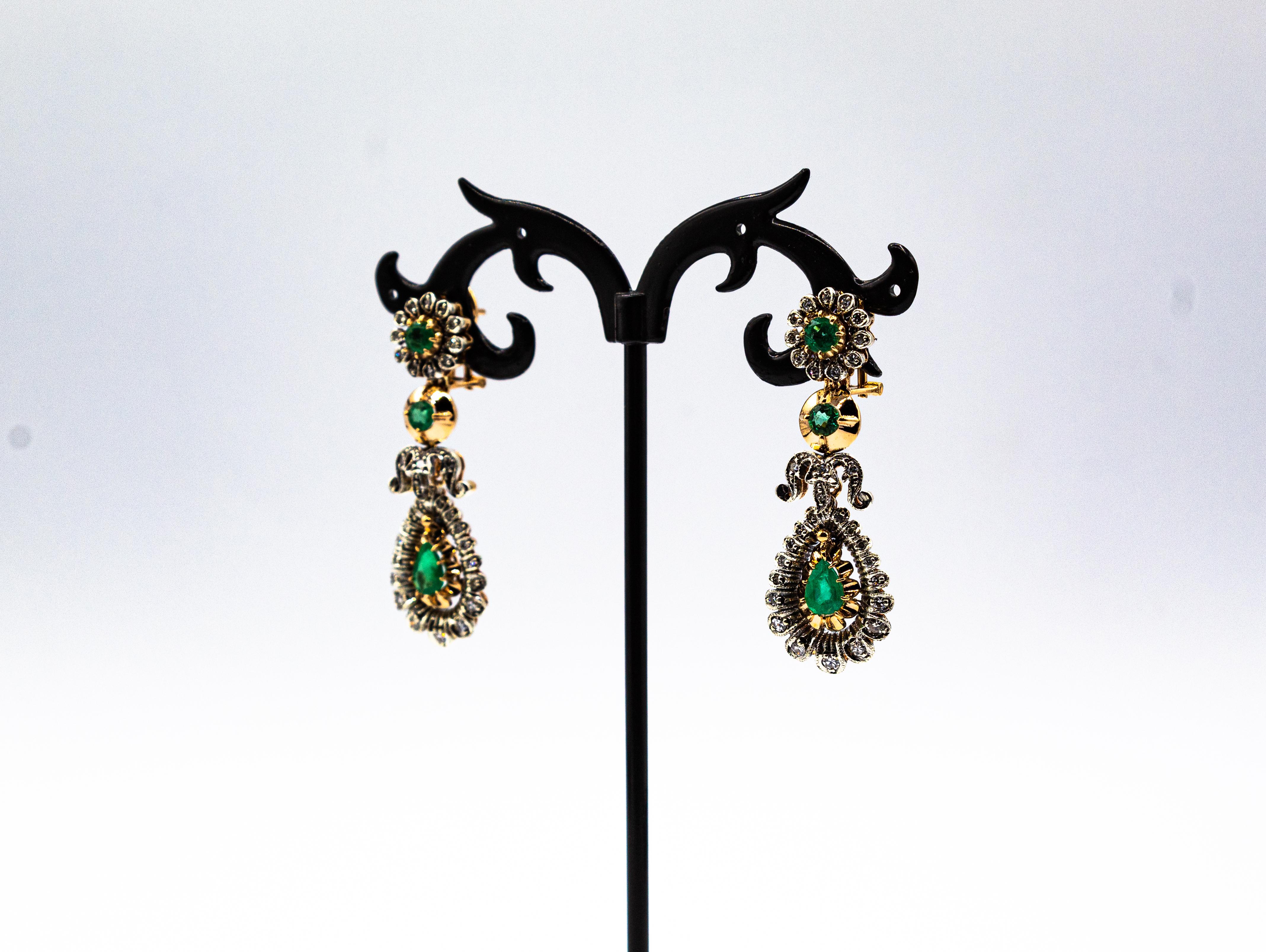 Art Deco Style Handcrafted White Diamond Emerald Yellow Gold Clip-on Earrings For Sale 1