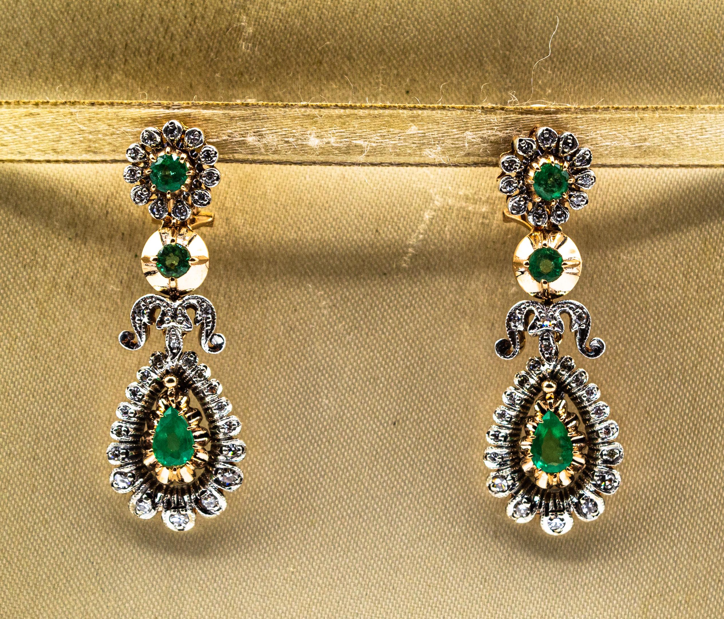 Art Deco Style Handcrafted White Diamond Emerald Yellow Gold Clip-on Earrings 2