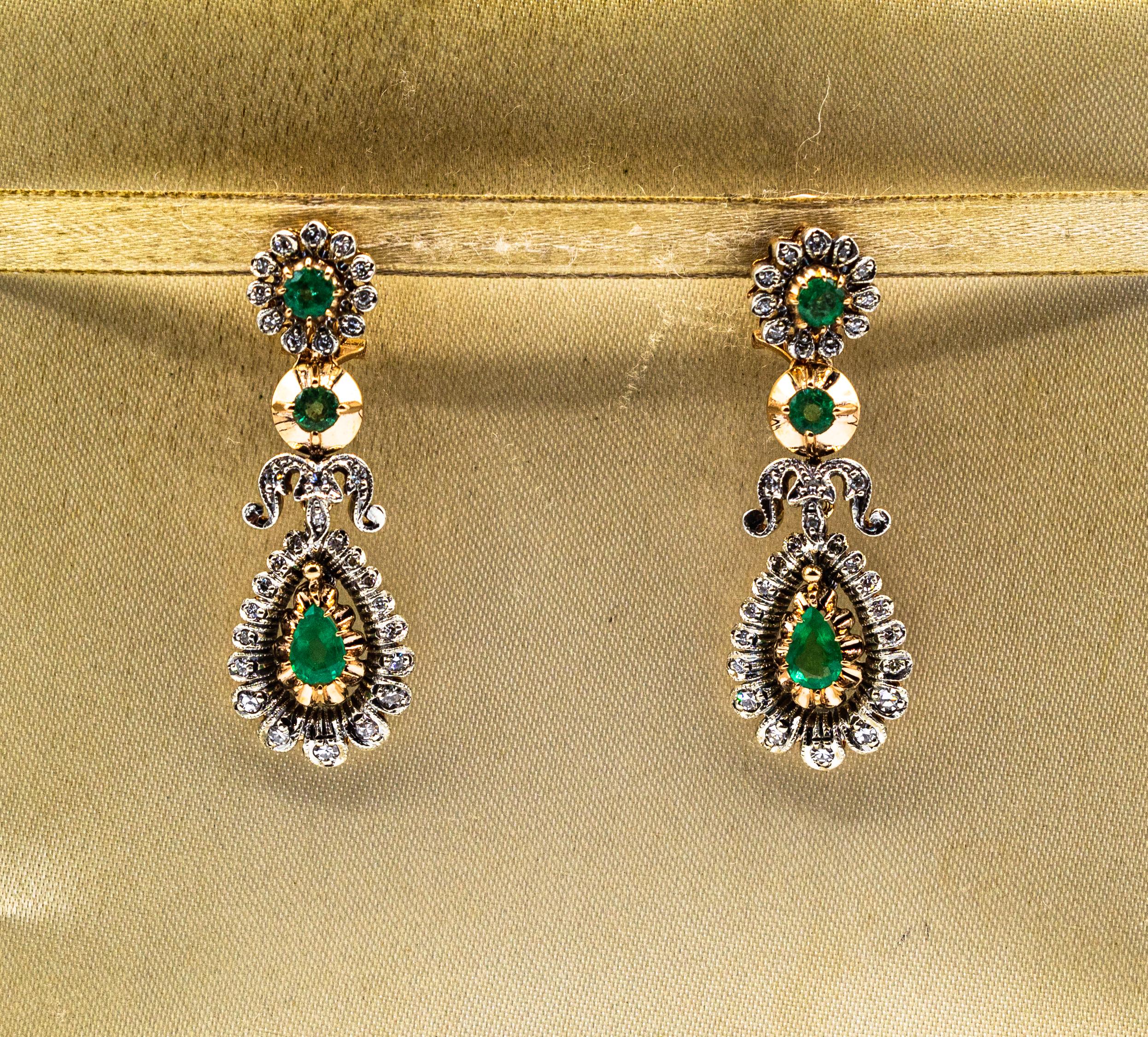 Art Deco Style Handcrafted White Diamond Emerald Yellow Gold Clip-on Earrings For Sale 3
