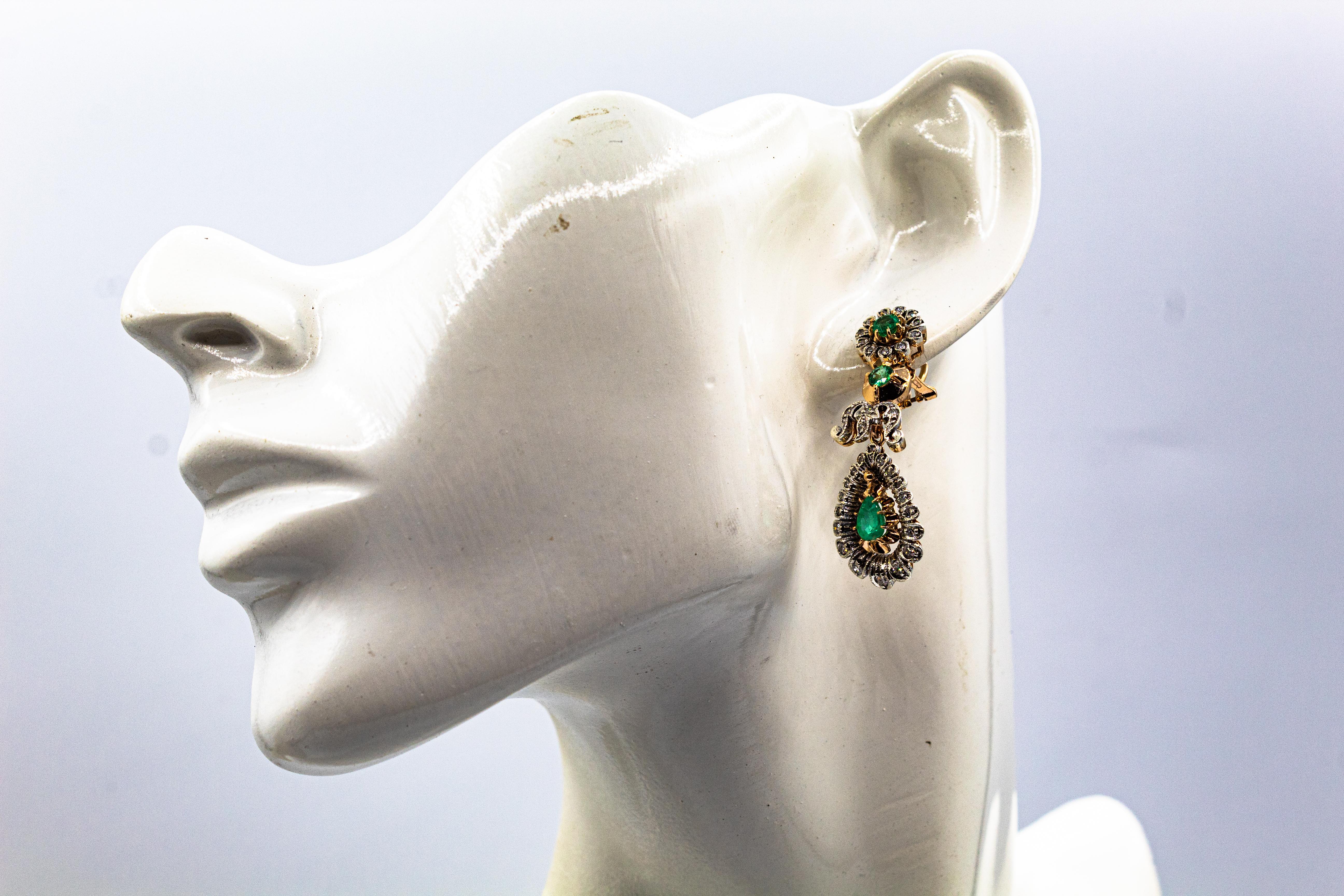 Art Deco Style Handcrafted White Diamond Emerald Yellow Gold Clip-on Earrings For Sale 4
