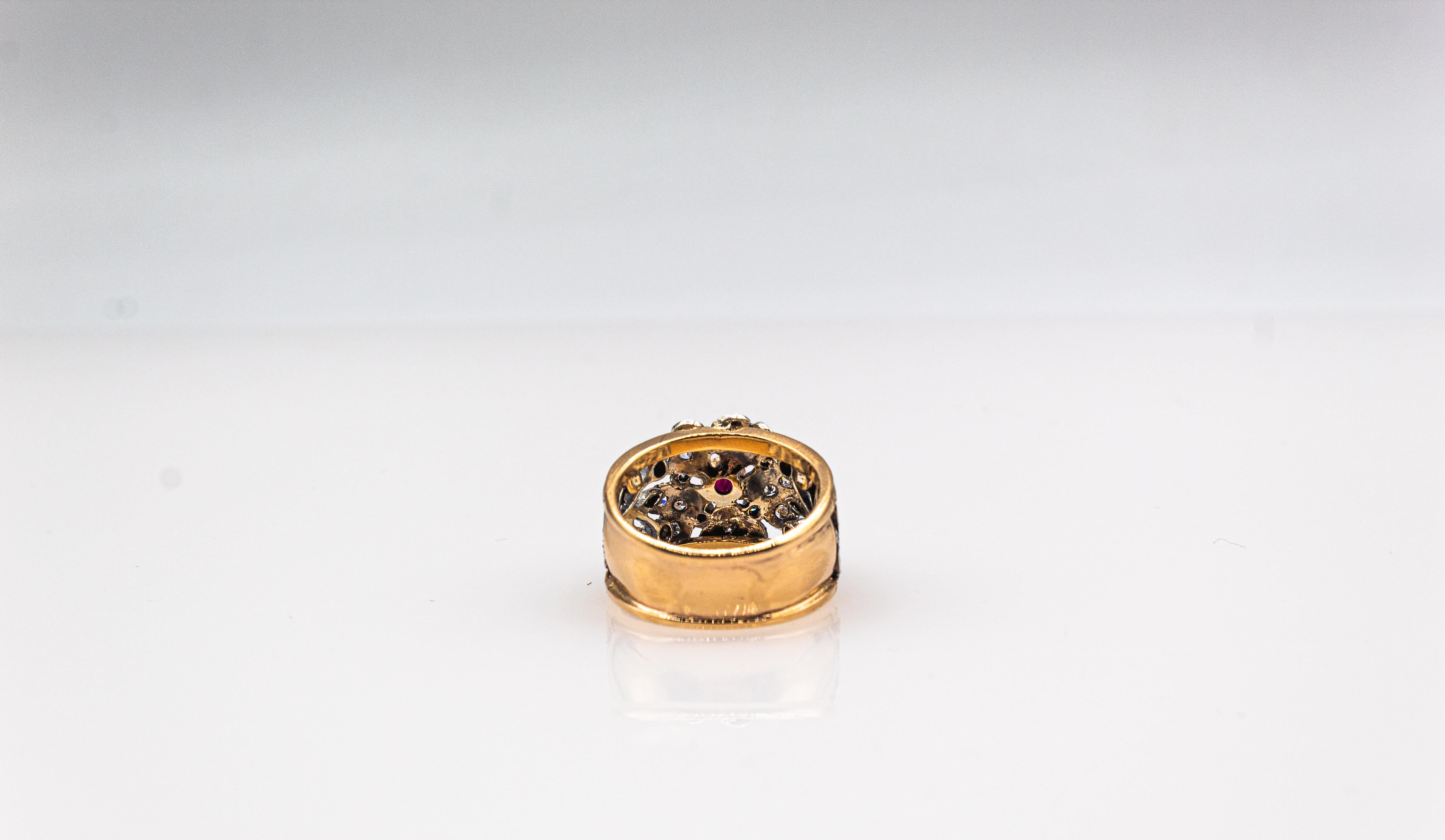Handgefertigter Ring „Flower“ aus Gelbgold mit weißem Diamanten und Rubin im Art-déco-Stil im Angebot 5