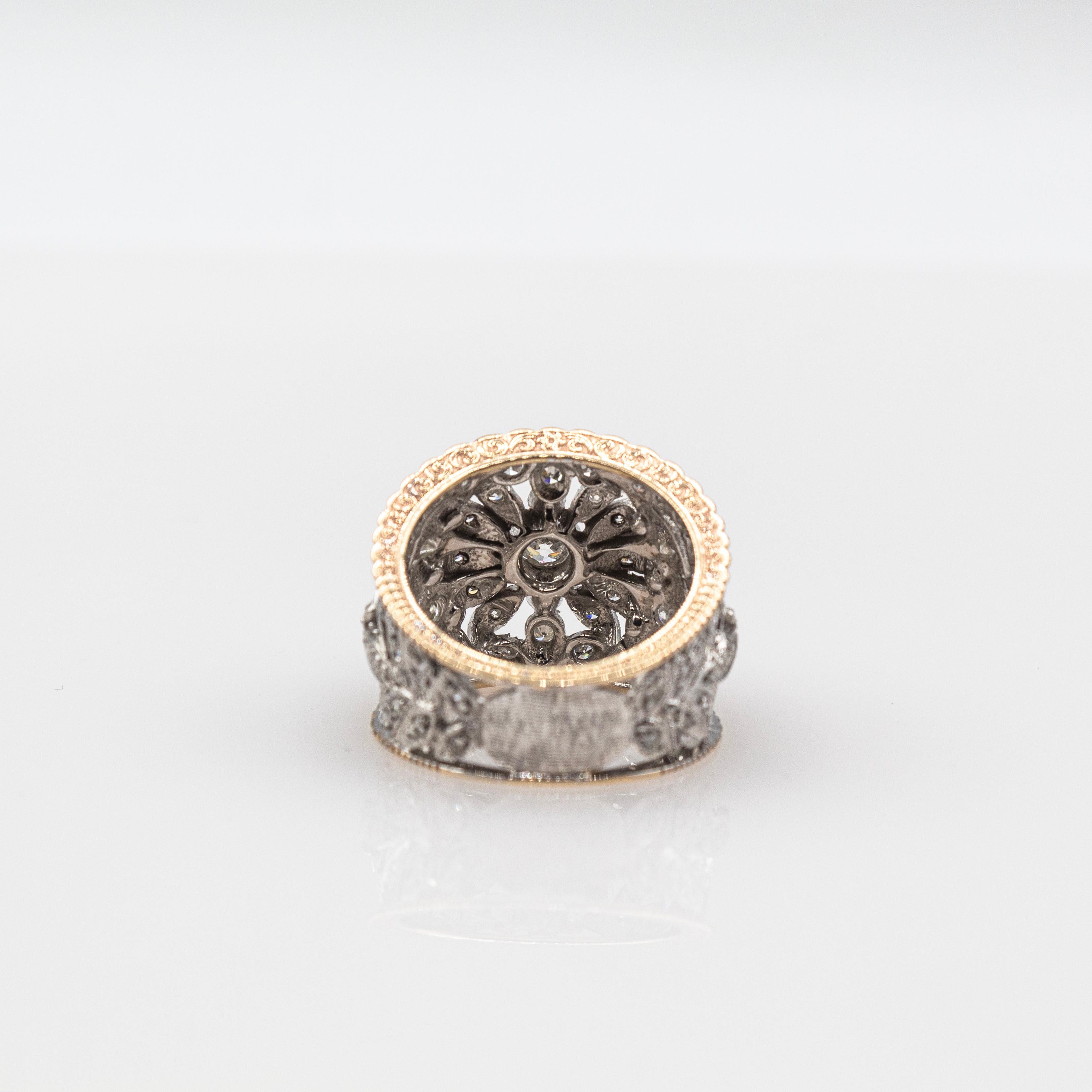 Art Deco Style Handcrafted White Modern Round Cut Diamond Yellow Gold Band Ring For Sale 6