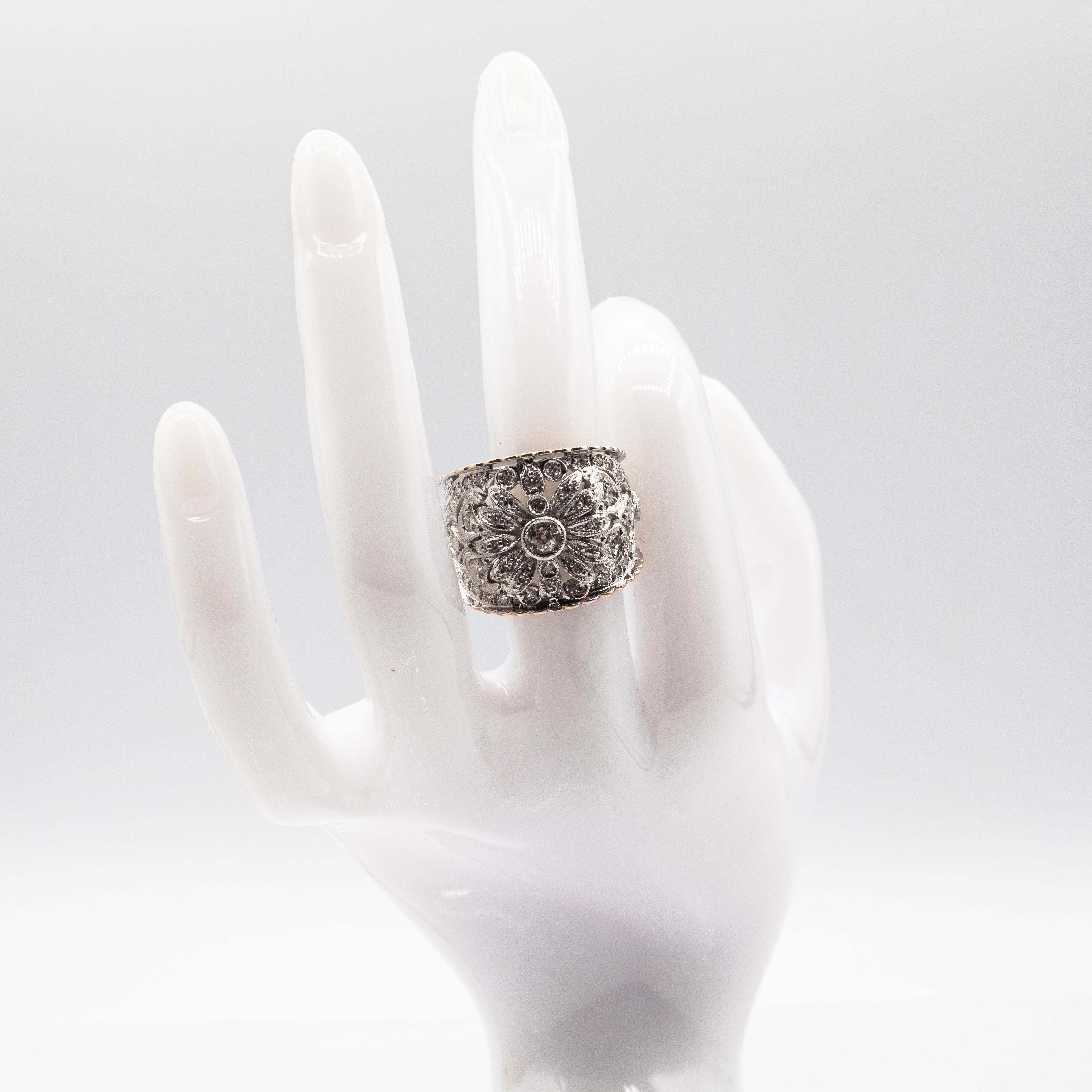 Art Deco Style Handcrafted White Modern Round Cut Diamond Yellow Gold Band Ring For Sale 8