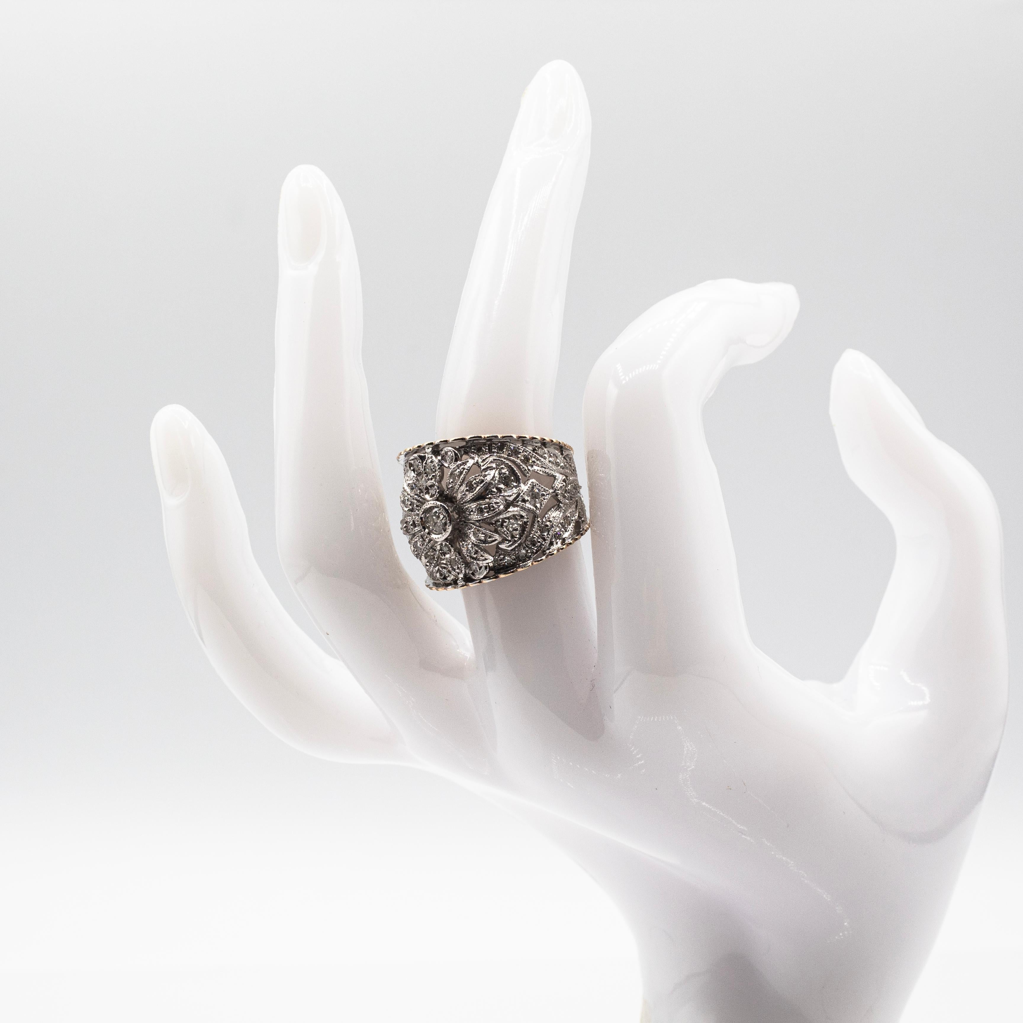 Art Deco Style Handcrafted White Modern Round Cut Diamond Yellow Gold Band Ring For Sale 9