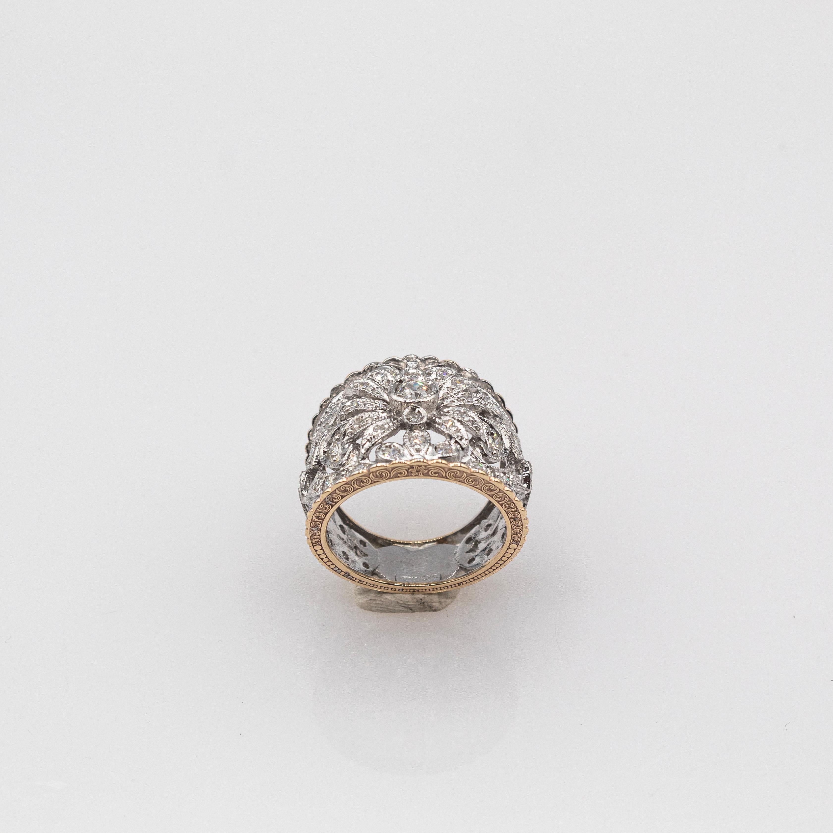 Art Deco Style Handcrafted White Modern Round Cut Diamond Yellow Gold Band Ring For Sale 1