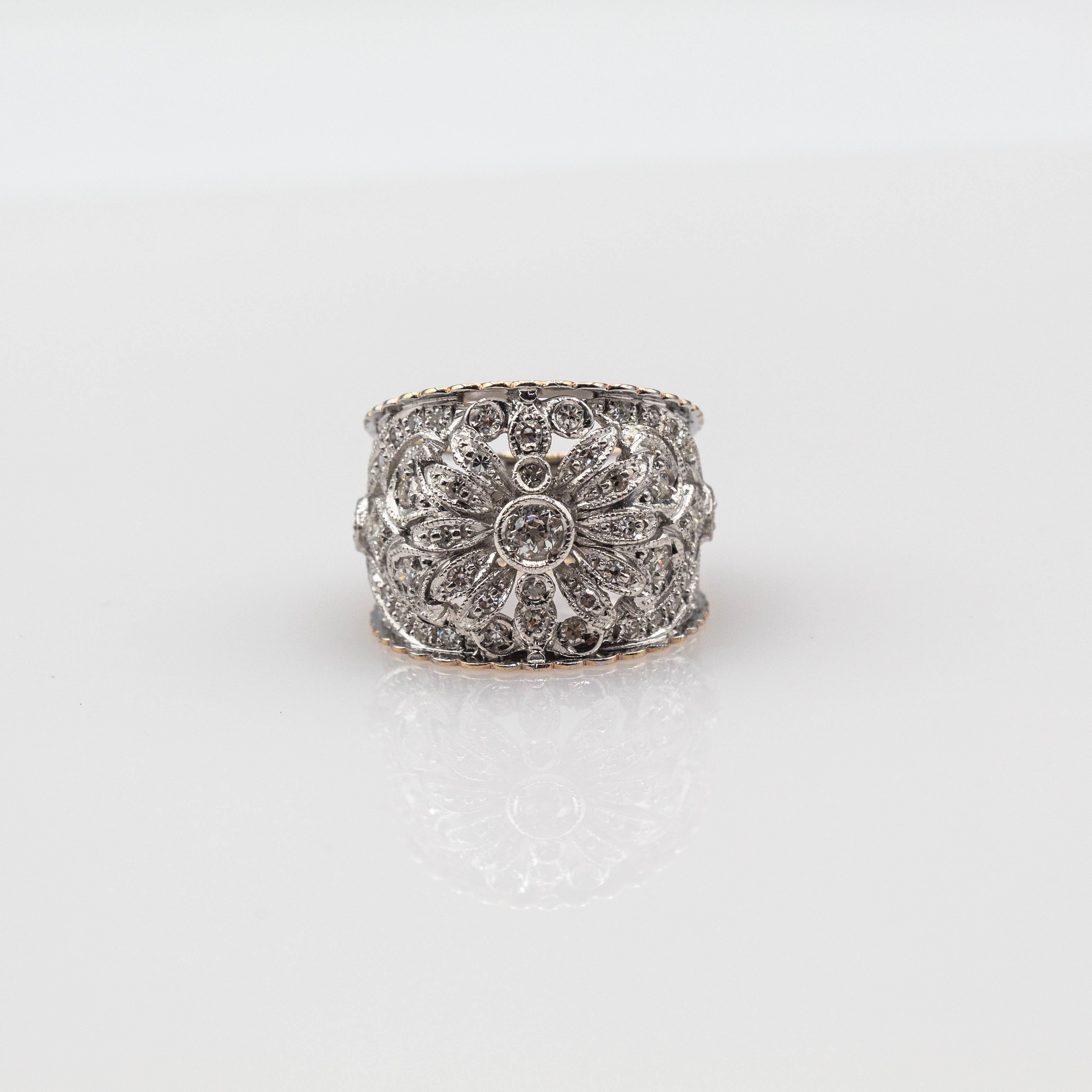 Art Deco Style Handcrafted White Modern Round Cut Diamond Yellow Gold Band Ring For Sale 3