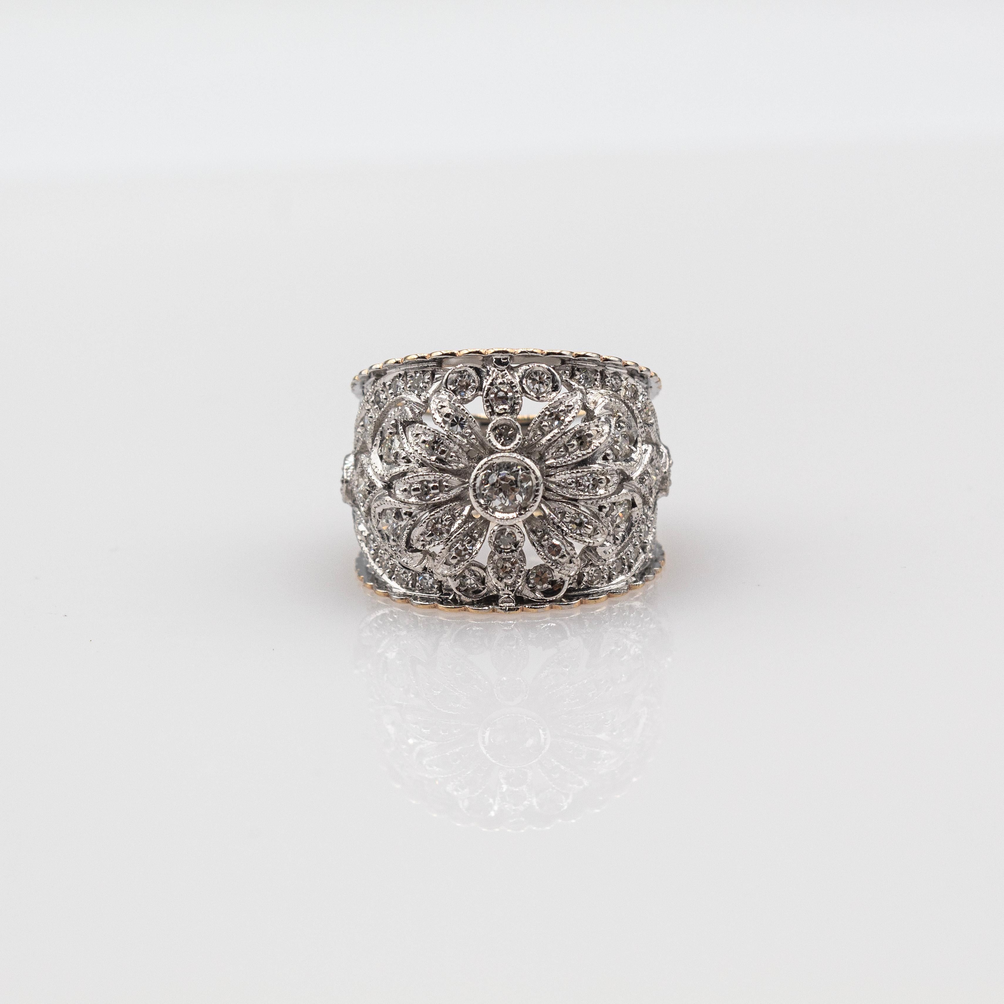 Art Deco Style Handcrafted White Modern Round Cut Diamond Yellow Gold Band Ring For Sale 4
