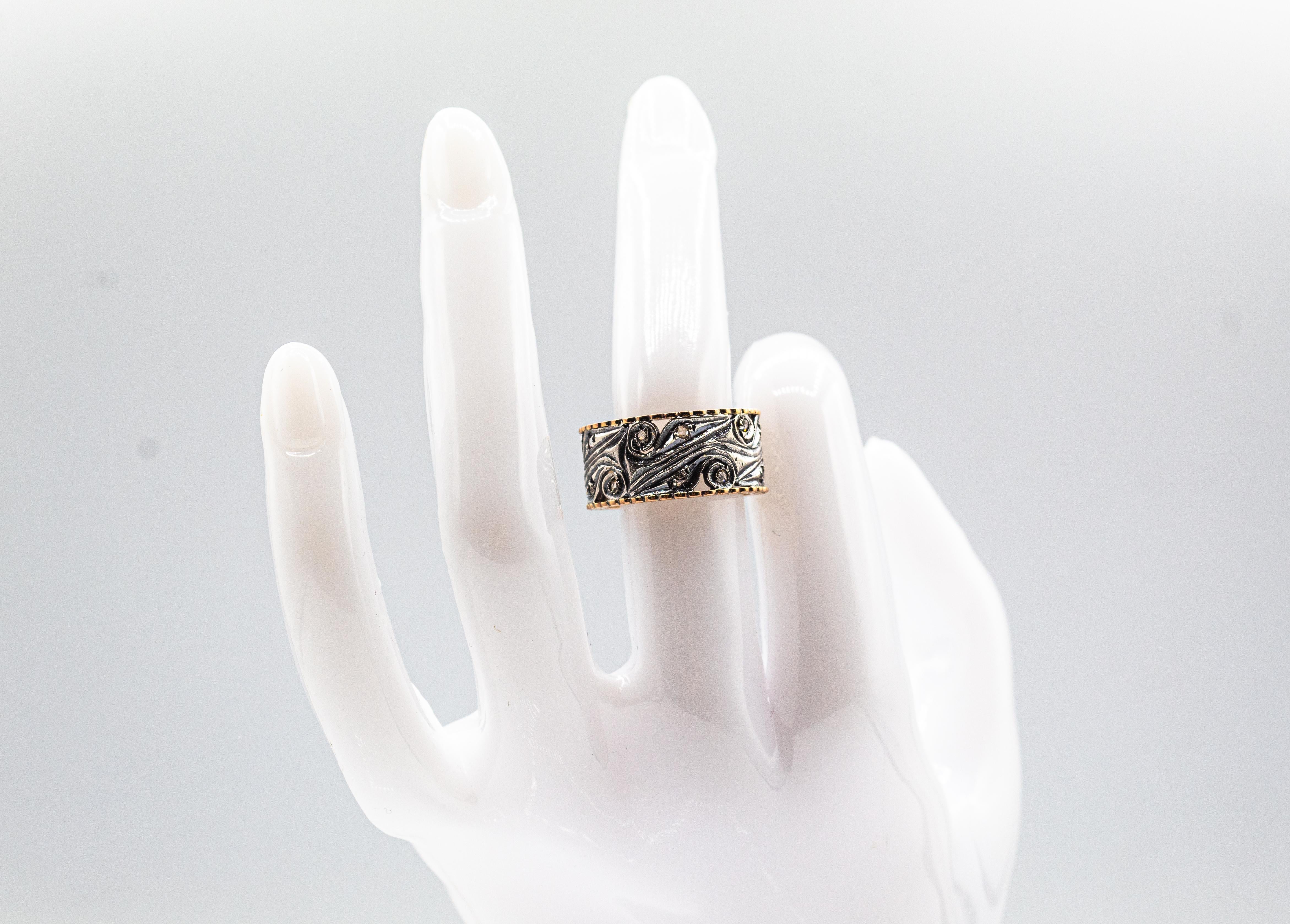 Art Deco Style Handcrafted White Rose Cut Diamond Yellow Gold Band Ring For Sale 6