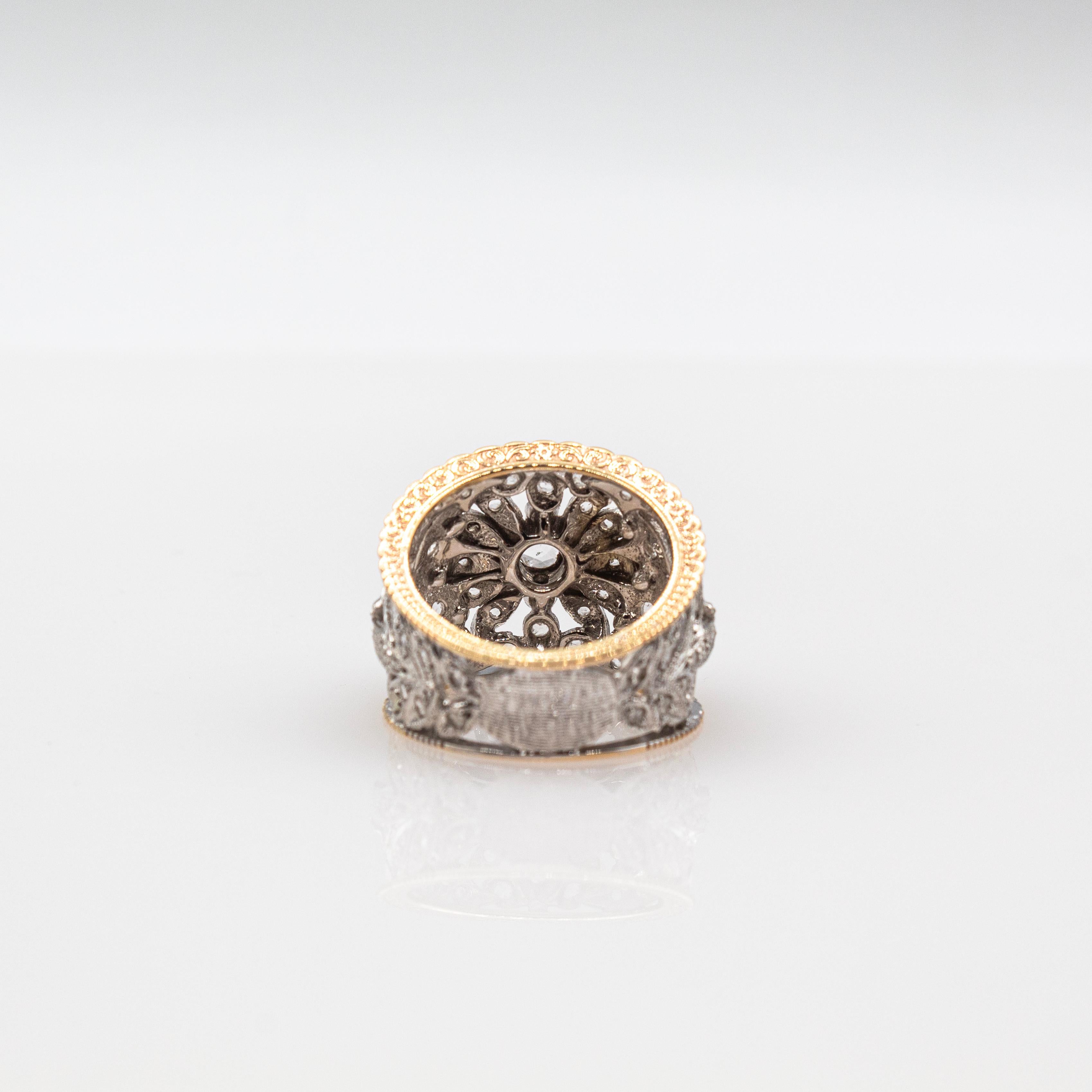 Art Deco Style Handcrafted White Rose Cut Diamond Yellow Gold Band Ring For Sale 6