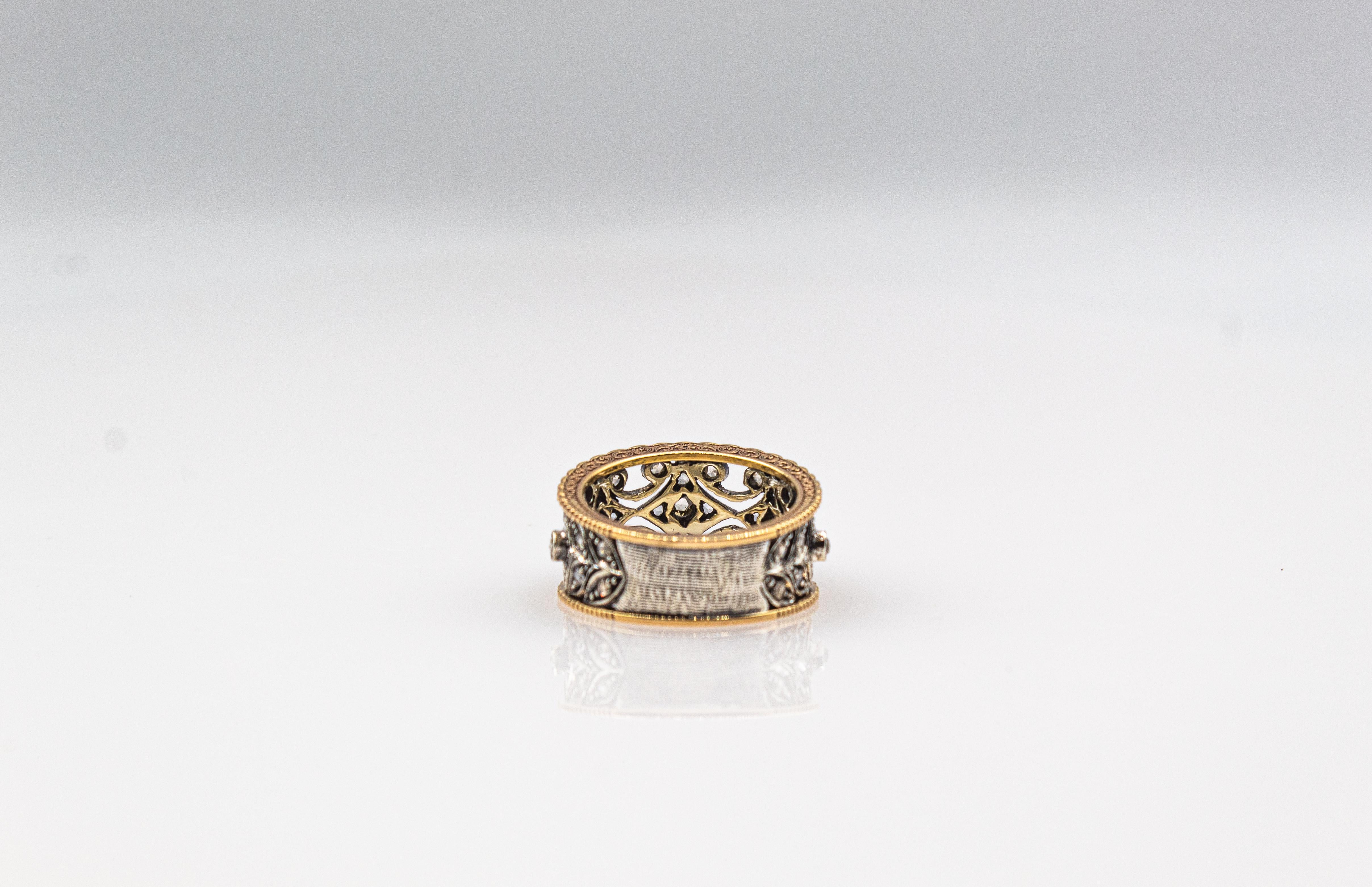 Art Deco Style Handcrafted White Rose Cut Diamond Yellow Gold Band Ring For Sale 7