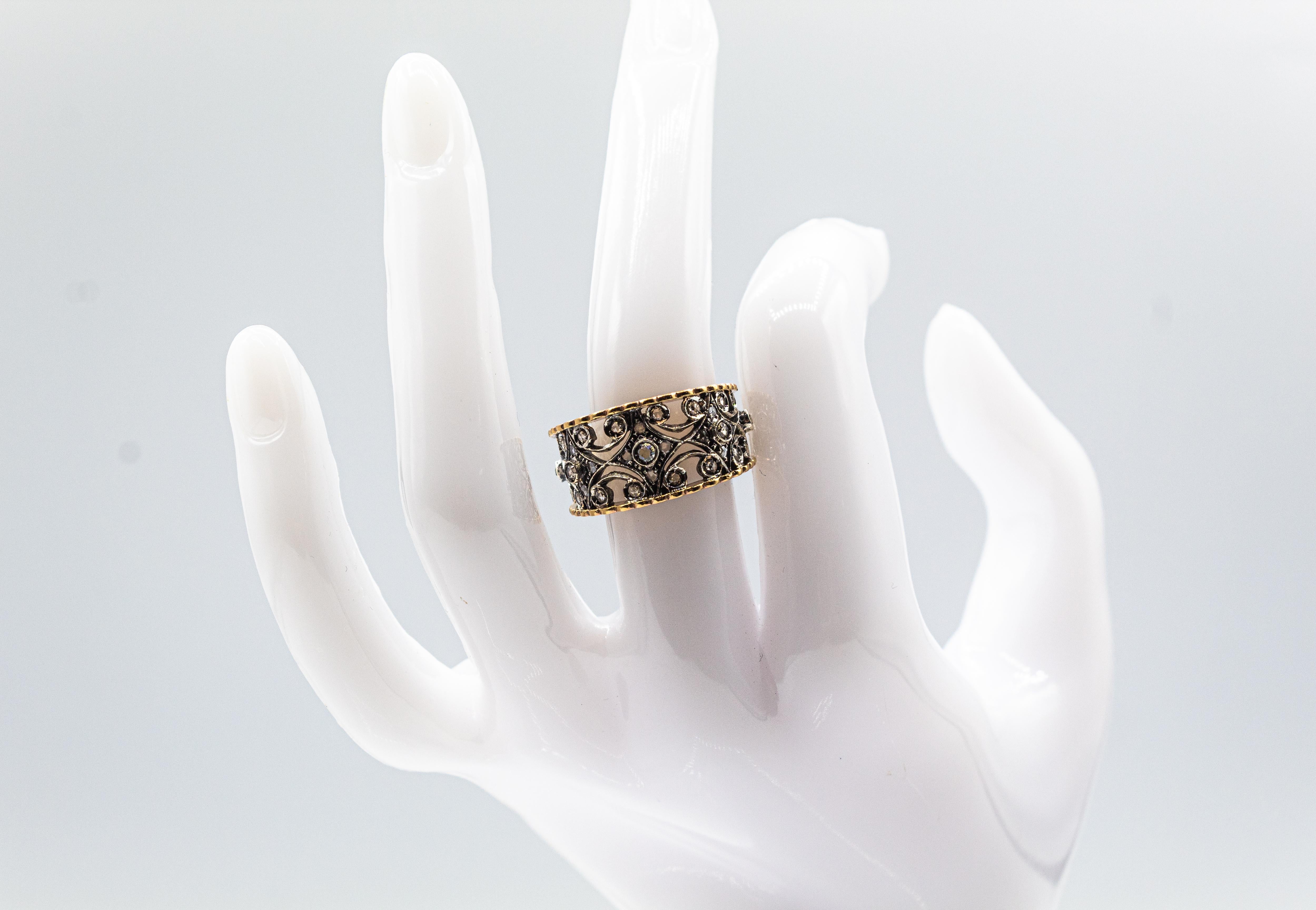 Gelbgoldring im Art-déco-Stil mit handgefertigtem weißem Diamanten im Rosenschliff im Angebot 8