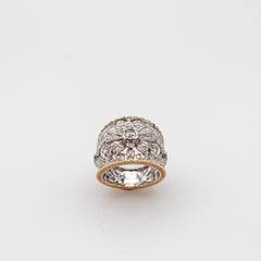 Art Deco Style Handcrafted White Rose Cut Diamond Yellow Gold Band Ring
