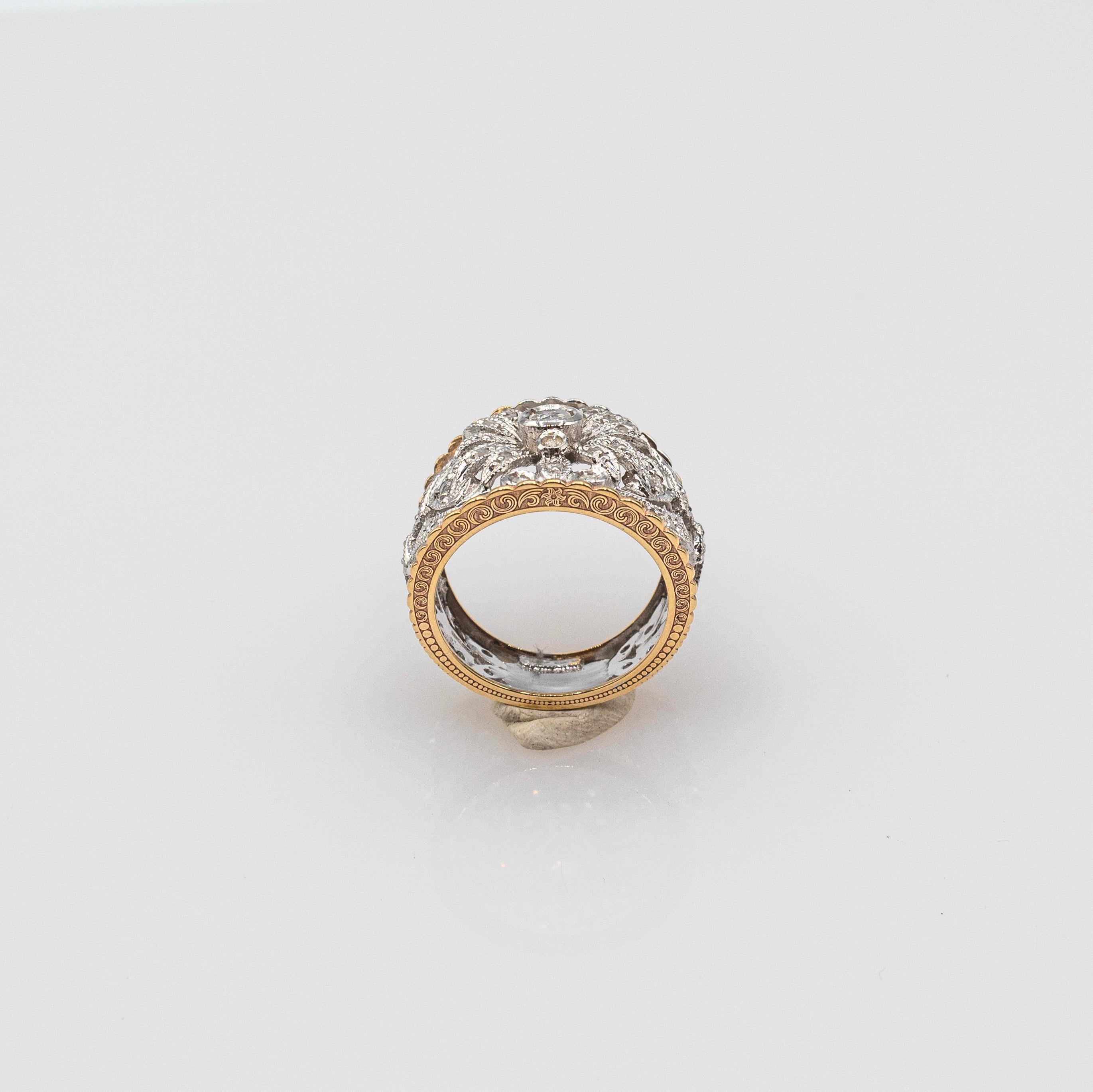 Art Deco Style Handcrafted White Rose Cut Diamond Yellow Gold Band Ring For Sale 2