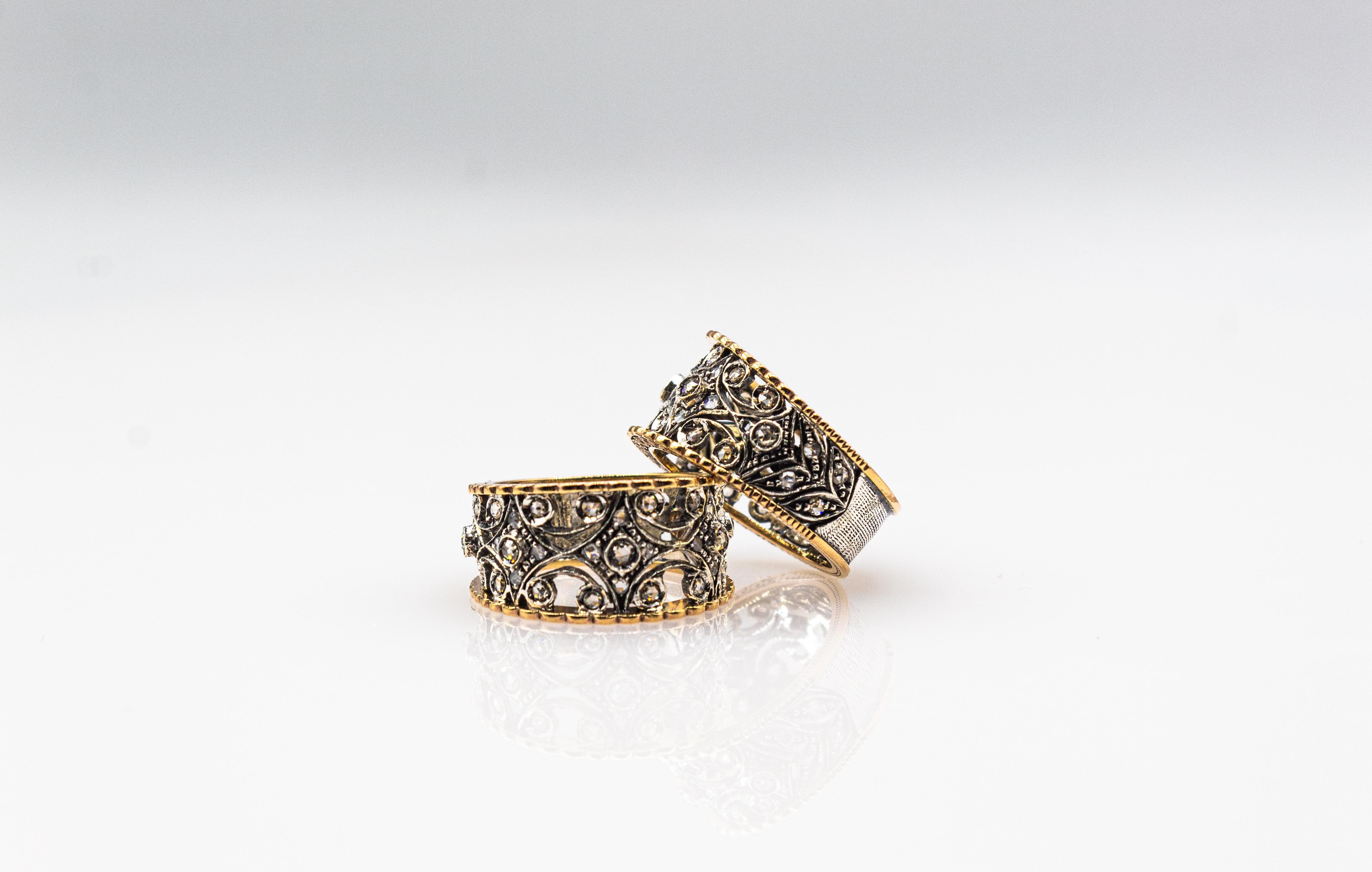 Art Deco Style Handcrafted White Rose Cut Diamond Yellow Gold Band Ring For Sale 4