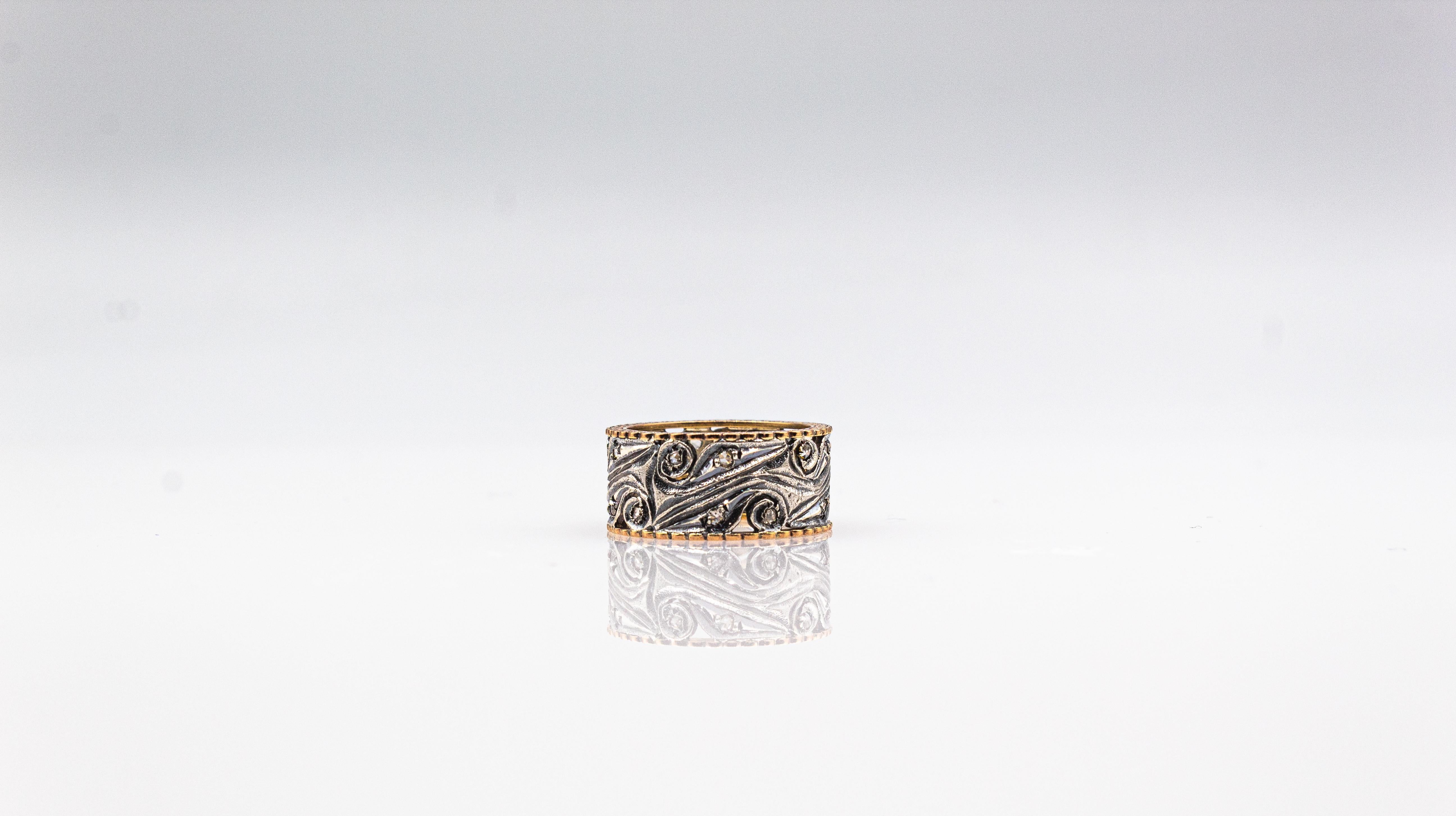 Art Deco Style Handcrafted White Rose Cut Diamond Yellow Gold Band Ring For Sale 4