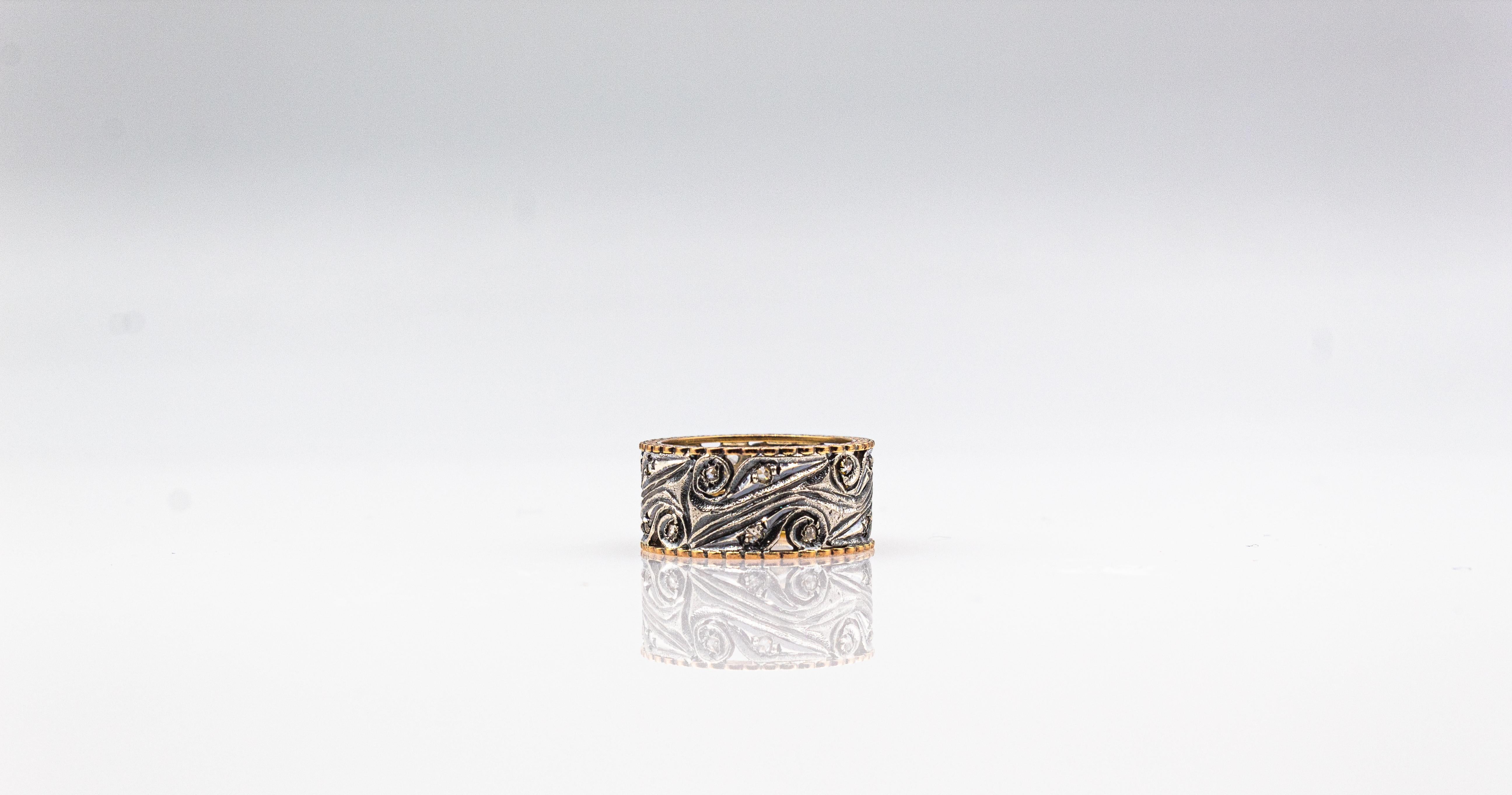 Bague jonc de style Art déco en or jaune avec diamants blancs taille rose, fabriquée à la main en vente 4