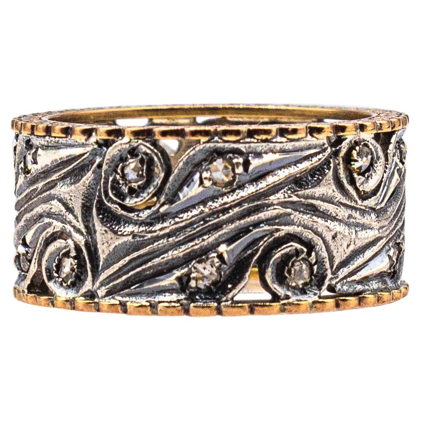 Anillo de oro amarillo con diamante talla rosa blanco de estilo art déco hecho a mano