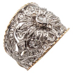 Bague jonc de style Art déco en or jaune avec diamants blancs taille rose, fabriquée à la main