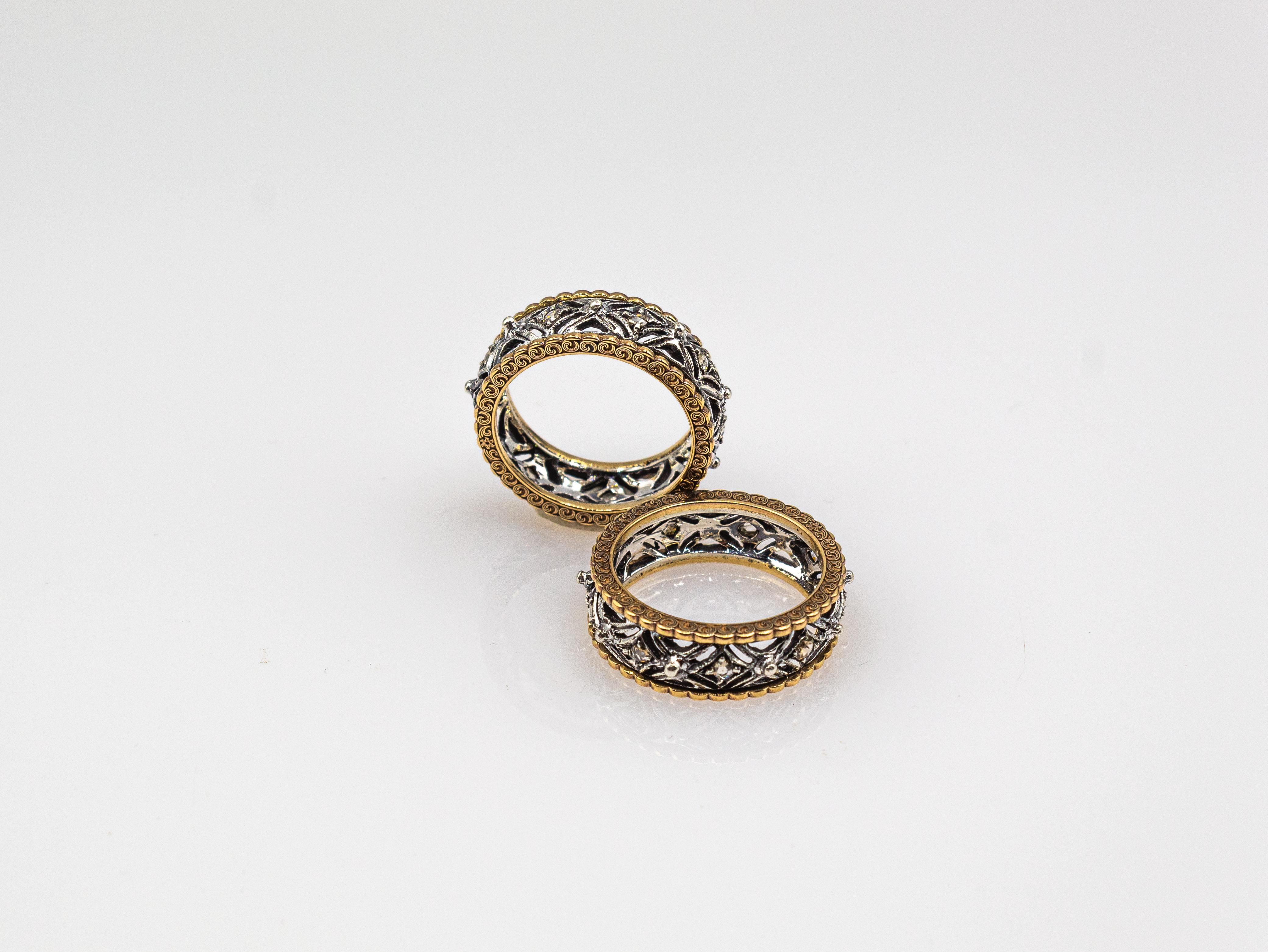 Anello in oro giallo con diamante bianco taglio rosa, realizzato a mano in stile Art Deco in vendita 4