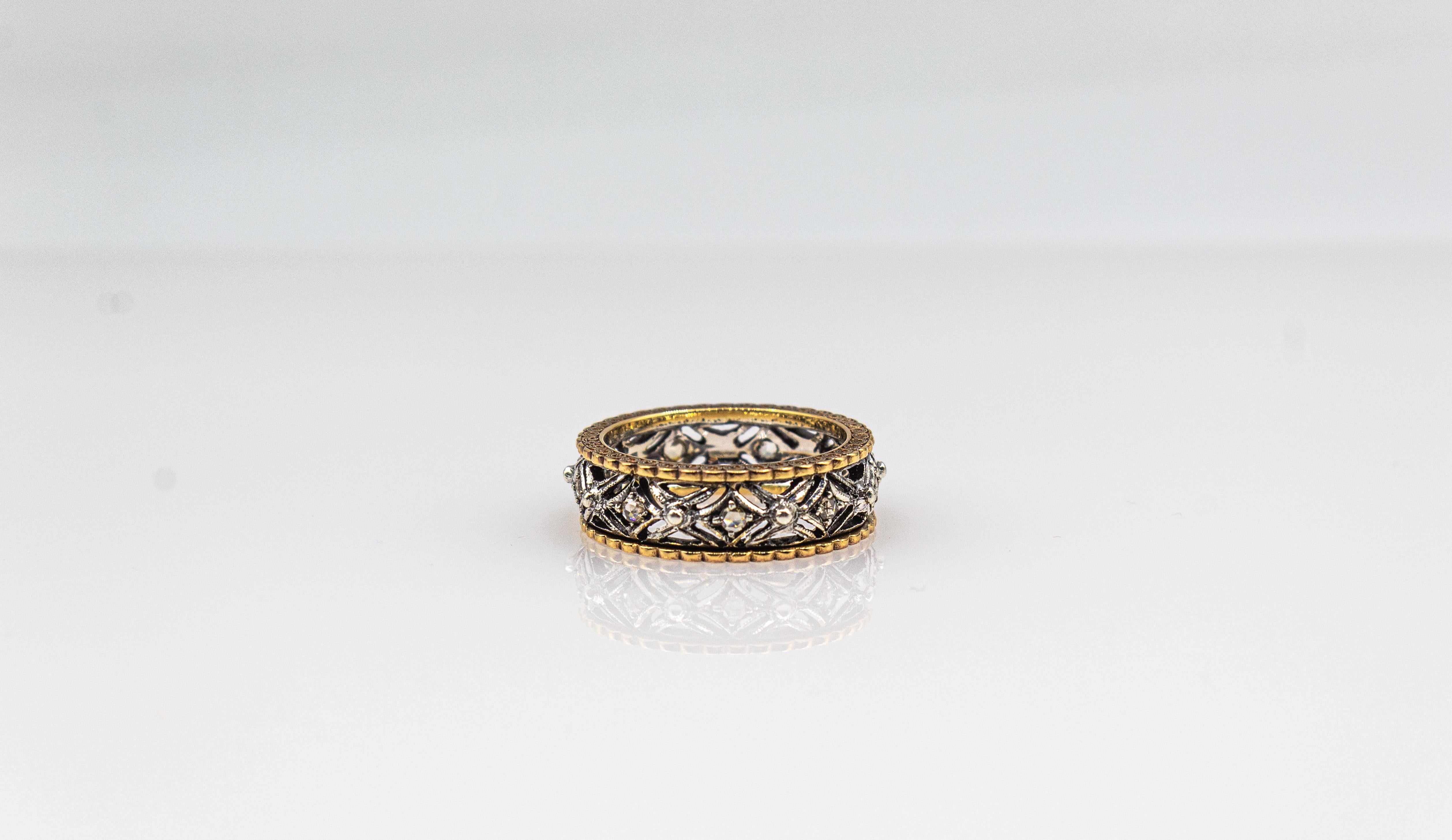 Gelbgoldring im Art-déco-Stil, handgefertigter Diamantring mit weißem Diamanten im Rosenschliff im Angebot 7