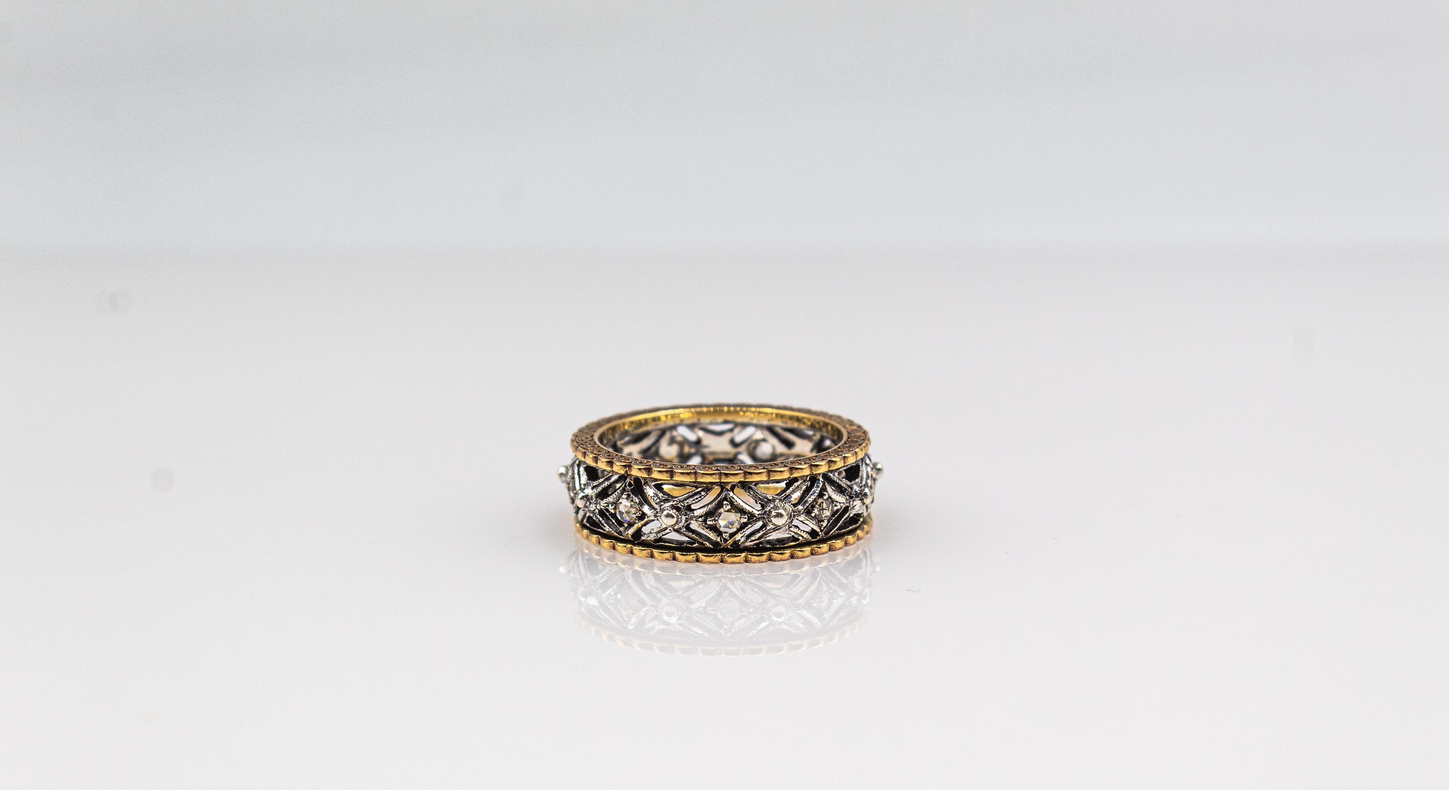 Gelbgoldring im Art-déco-Stil, handgefertigter Diamantring mit weißem Diamanten im Rosenschliff im Angebot 8