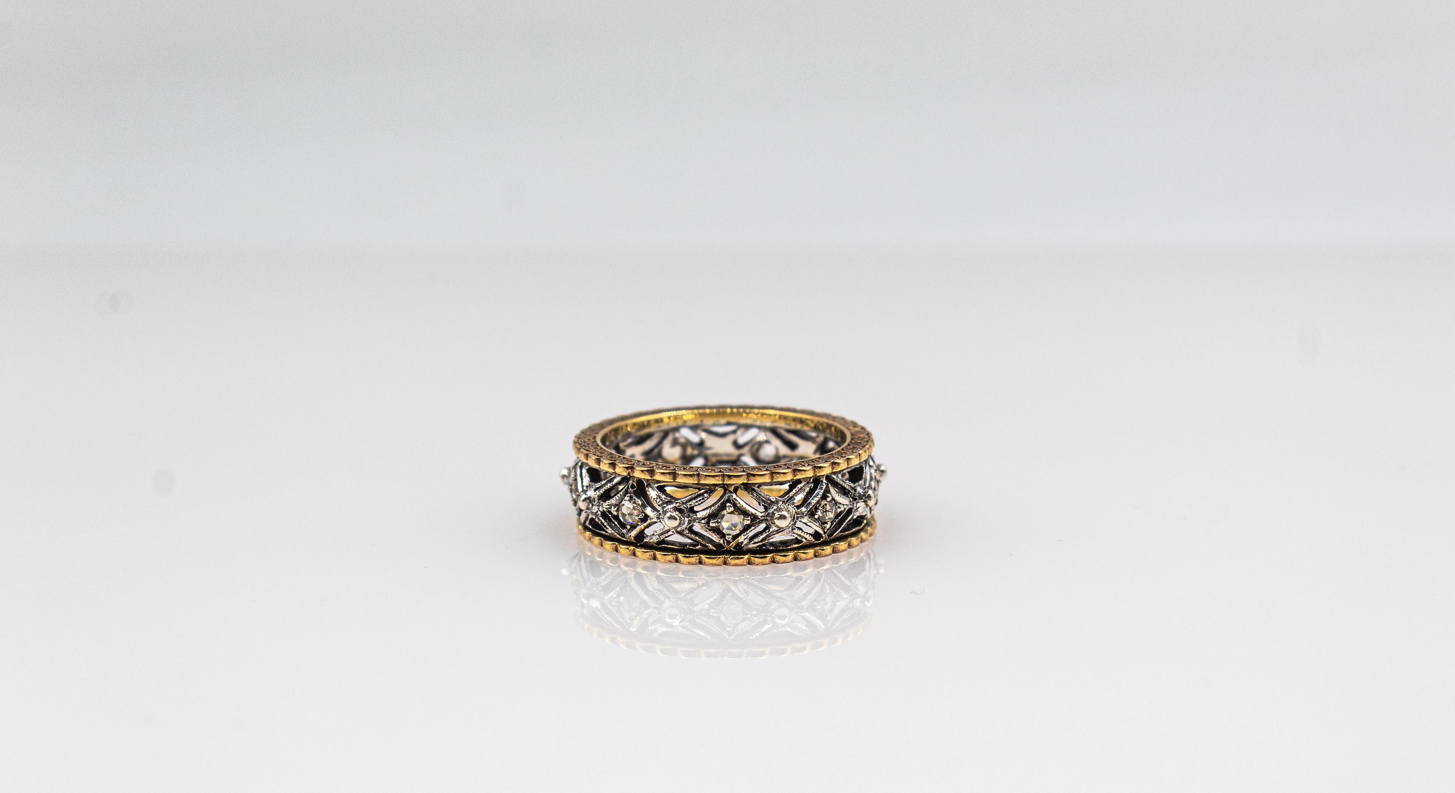 Anello in oro giallo con diamante bianco taglio rosa, realizzato a mano in stile Art Deco in vendita 7