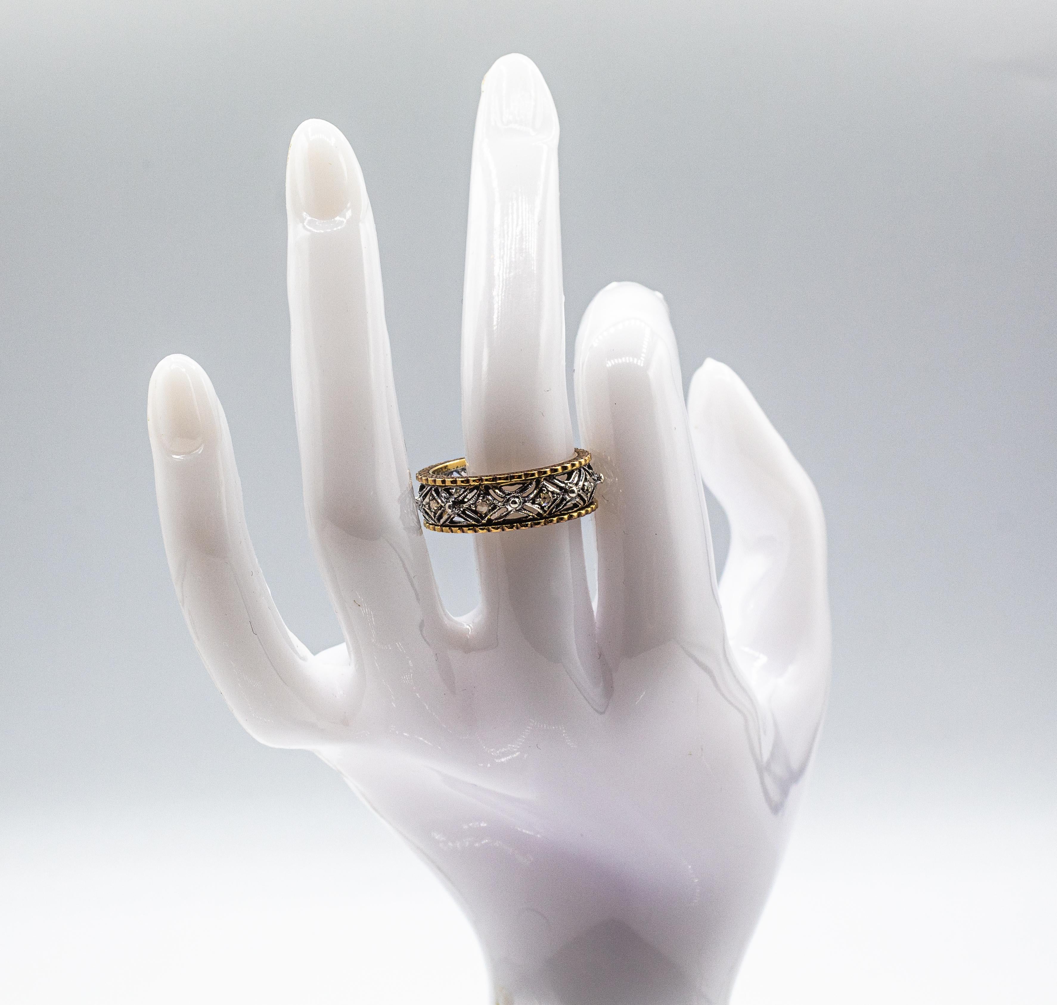 Gelbgoldring im Art-déco-Stil, handgefertigter Diamantring mit weißem Diamanten im Rosenschliff im Angebot 9