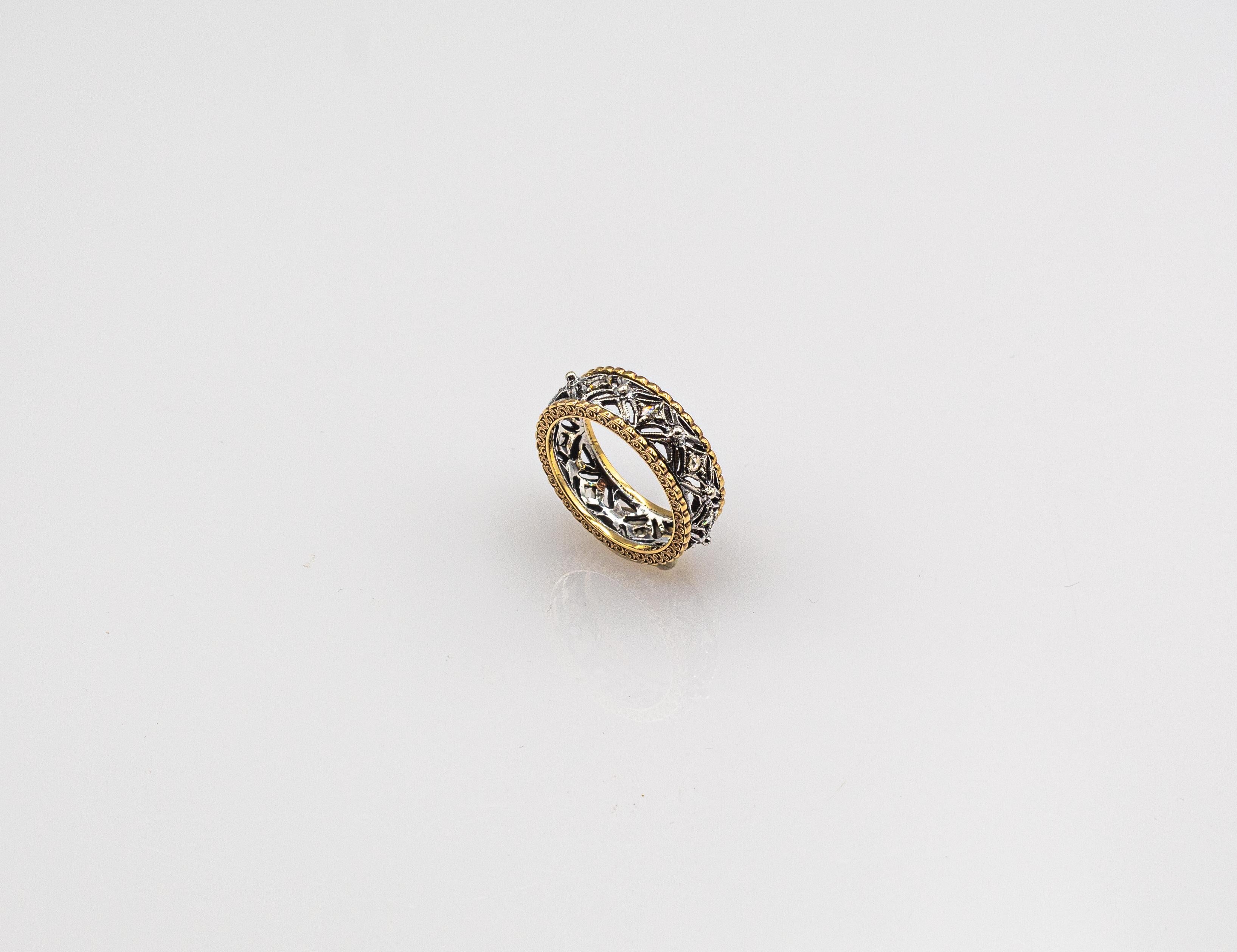 Taglio a rosa Anello in oro giallo con diamante bianco taglio rosa, realizzato a mano in stile Art Deco in vendita