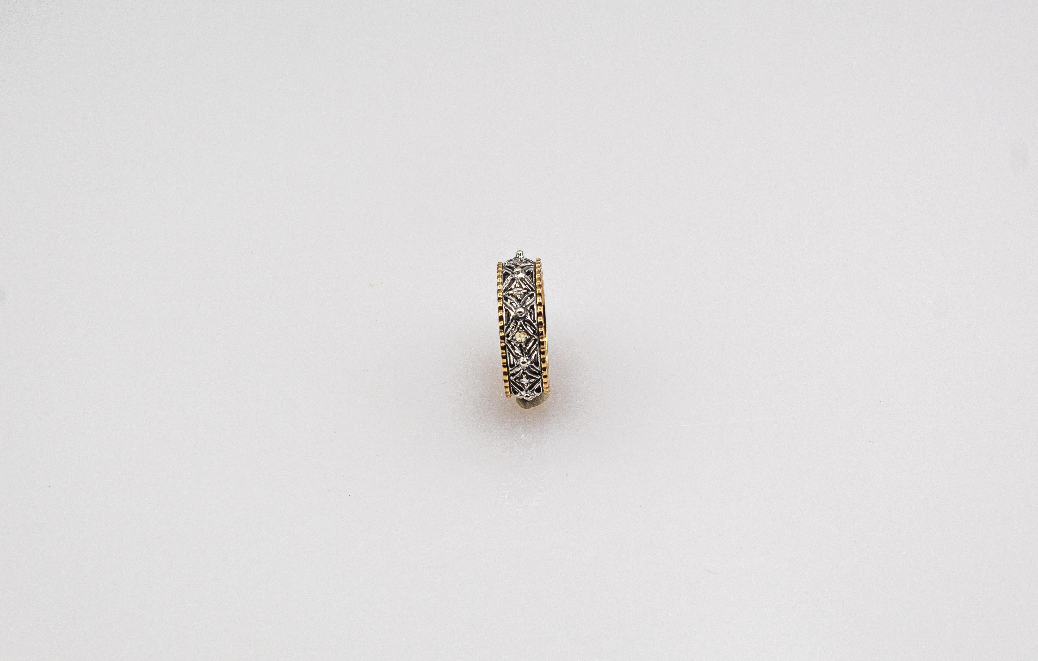 Gelbgoldring im Art-déco-Stil, handgefertigter Diamantring mit weißem Diamanten im Rosenschliff für Damen oder Herren im Angebot
