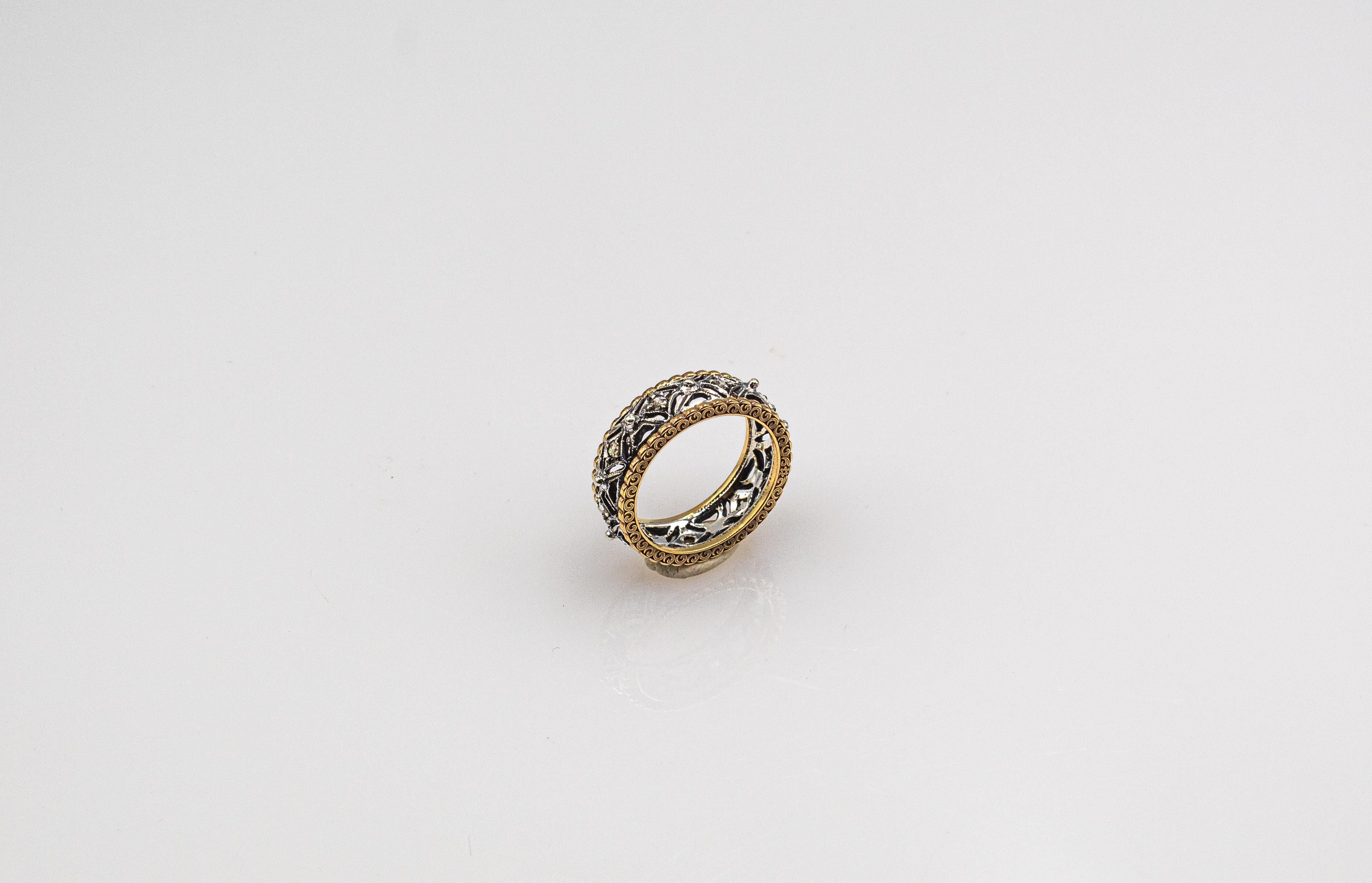 Gelbgoldring im Art-déco-Stil, handgefertigter Diamantring mit weißem Diamanten im Rosenschliff im Angebot 1