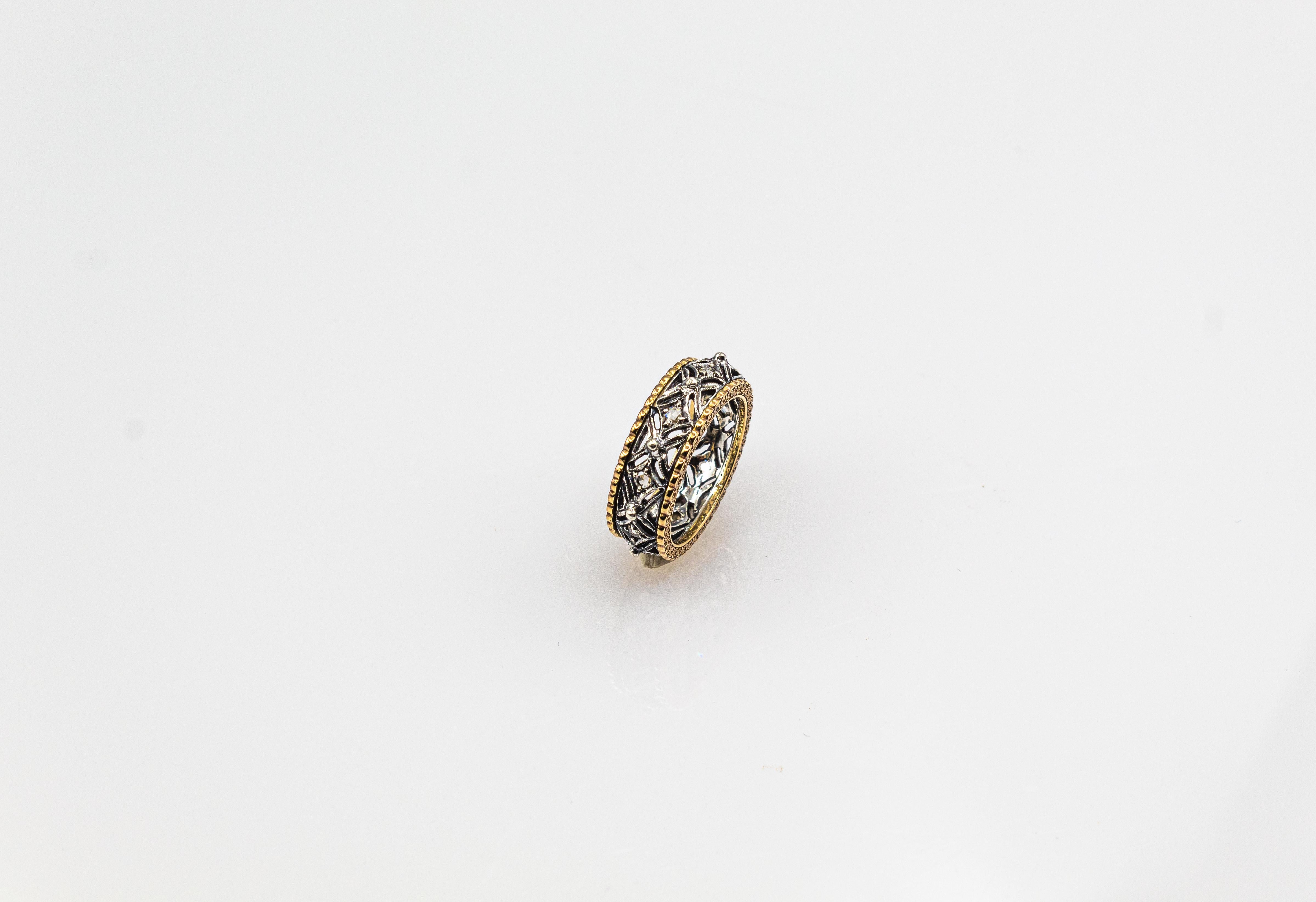 Gelbgoldring im Art-déco-Stil, handgefertigter Diamantring mit weißem Diamanten im Rosenschliff im Angebot 2