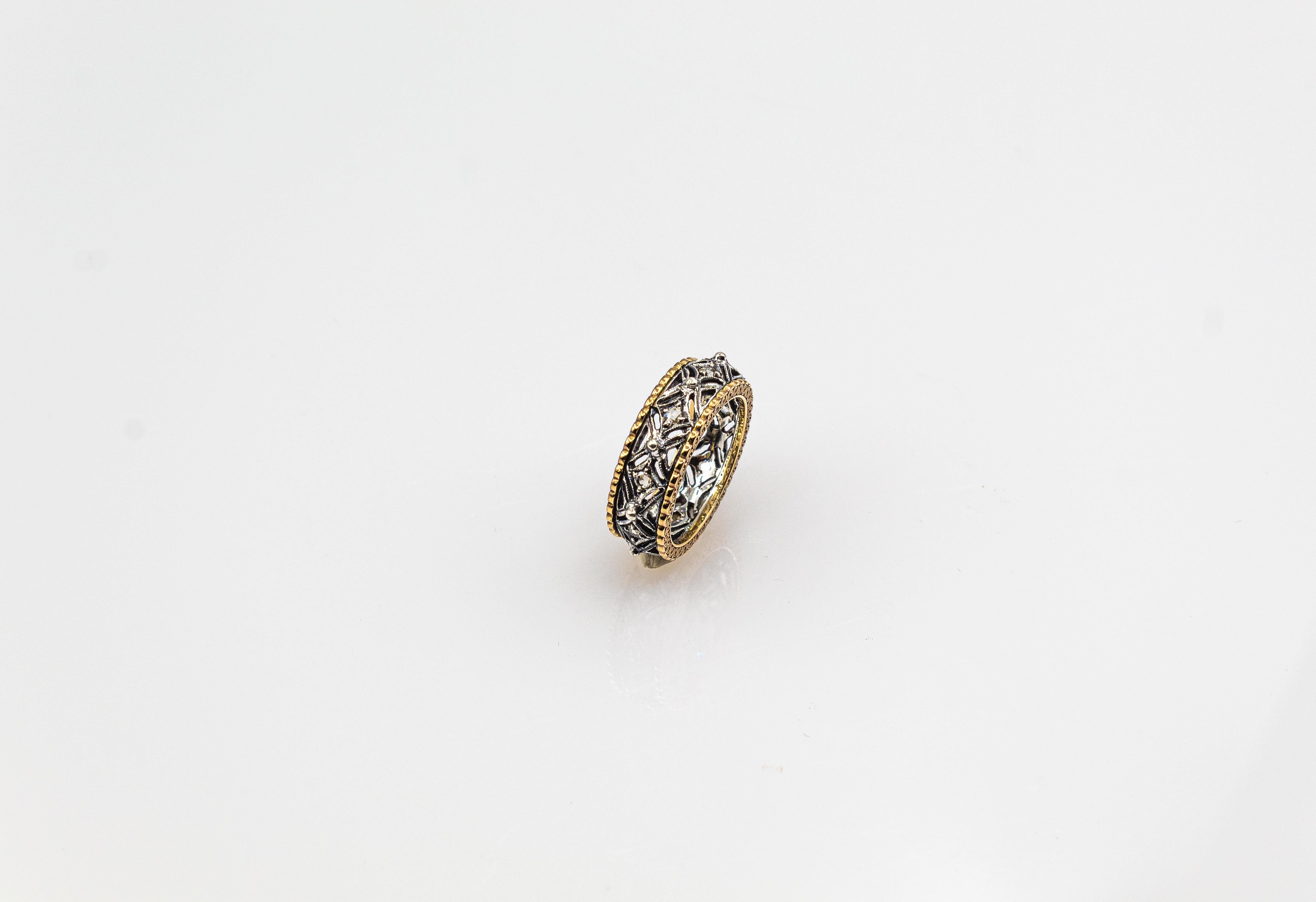 Anello in oro giallo con diamante bianco taglio rosa, realizzato a mano in stile Art Deco in vendita 1