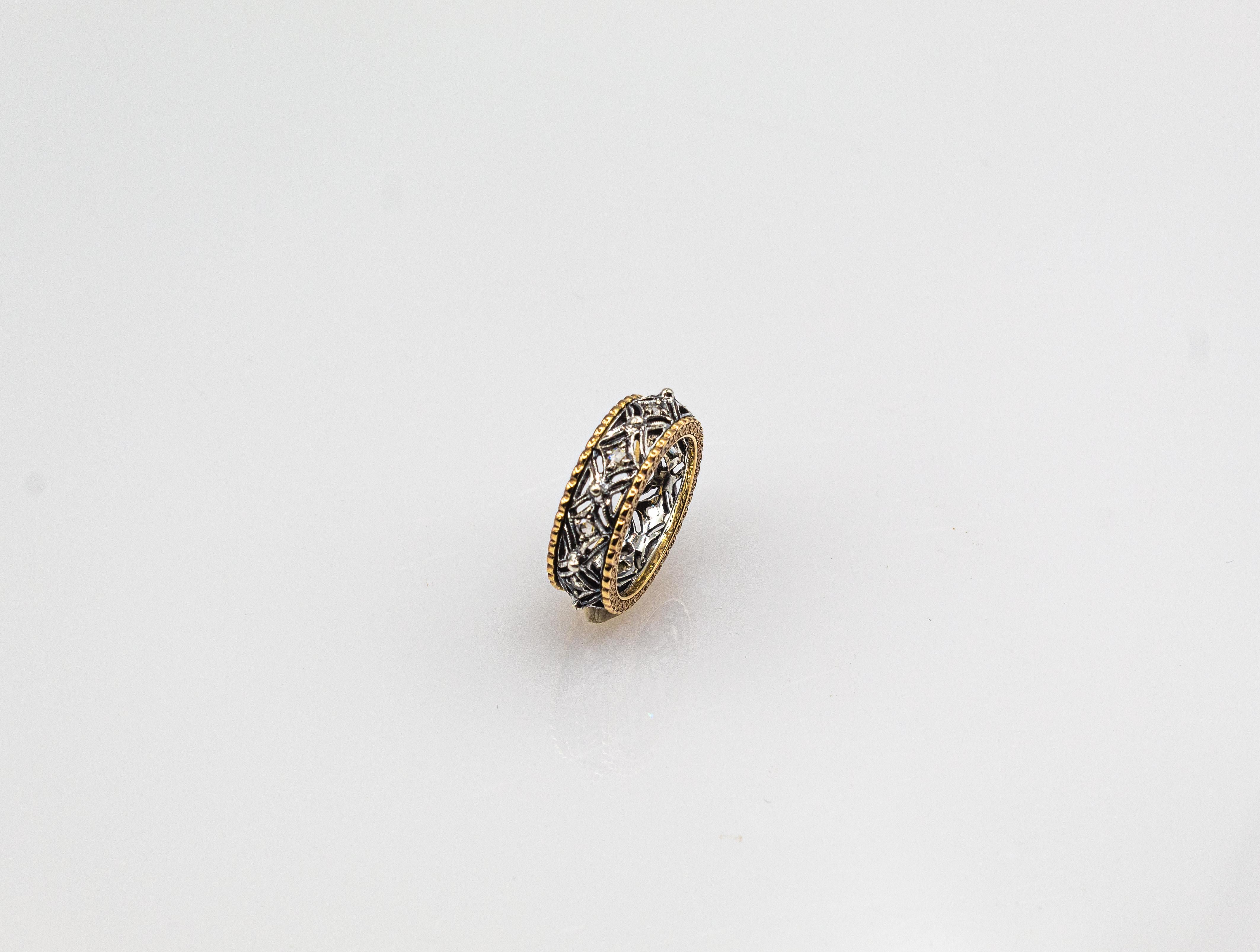 Gelbgoldring im Art-déco-Stil, handgefertigter Diamantring mit weißem Diamanten im Rosenschliff im Angebot 3