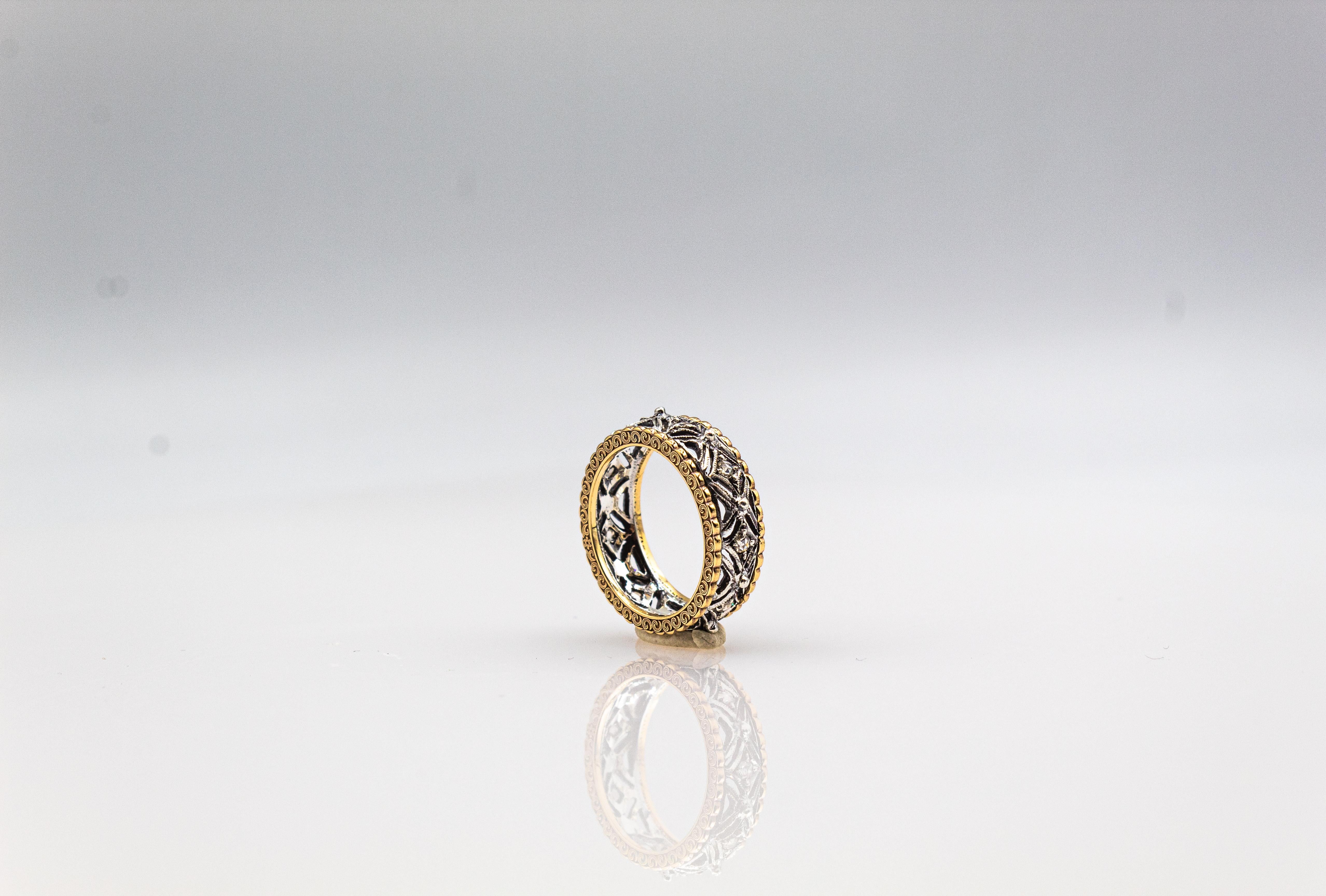 Gelbgoldring im Art-déco-Stil, handgefertigter Diamantring mit weißem Diamanten im Rosenschliff im Angebot 4