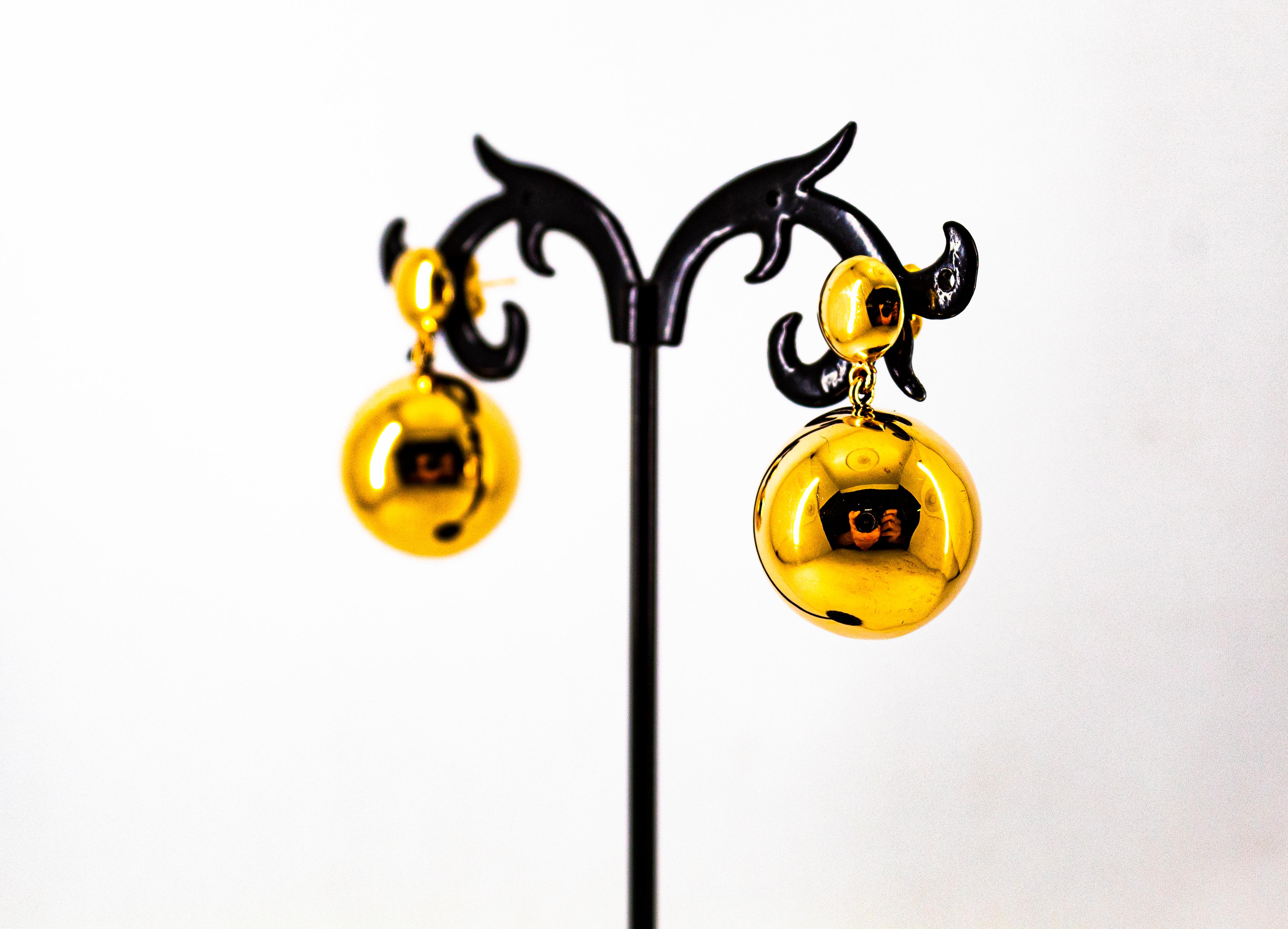 Art Deco Style Handcrafted Yellow Gold Dangle Stud Earrings 6