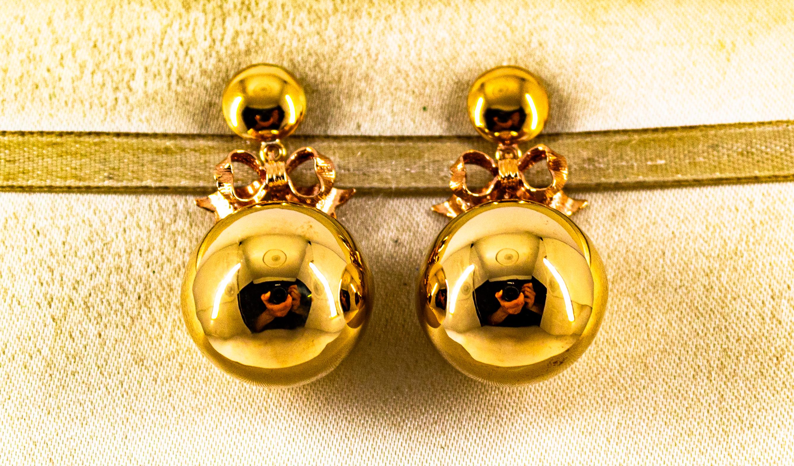 Women's or Men's Art Deco Style Handcrafted Yellow Gold Dangle Stud Earrings