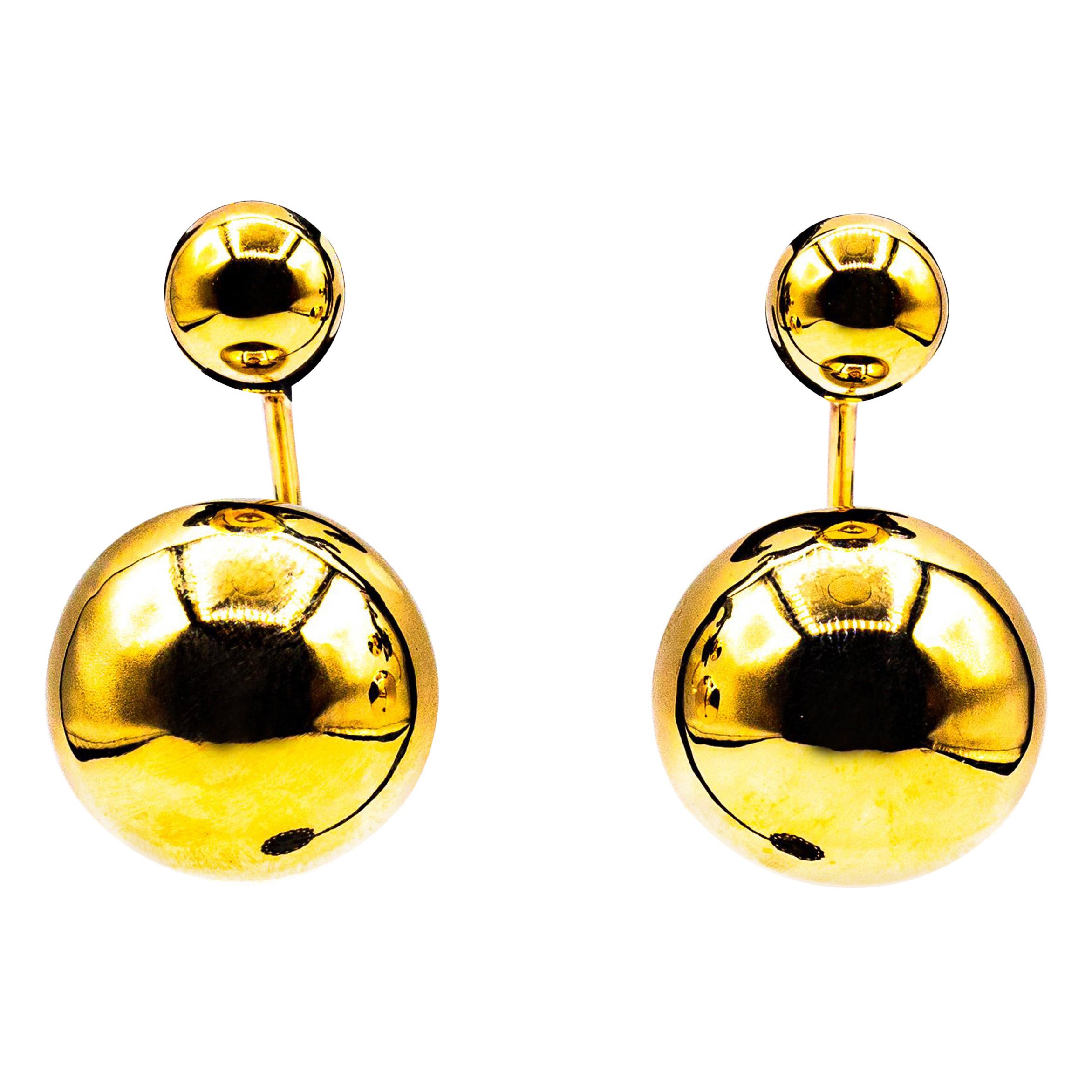 Art Deco Style Handcrafted Yellow Gold Dangle Stud Earrings