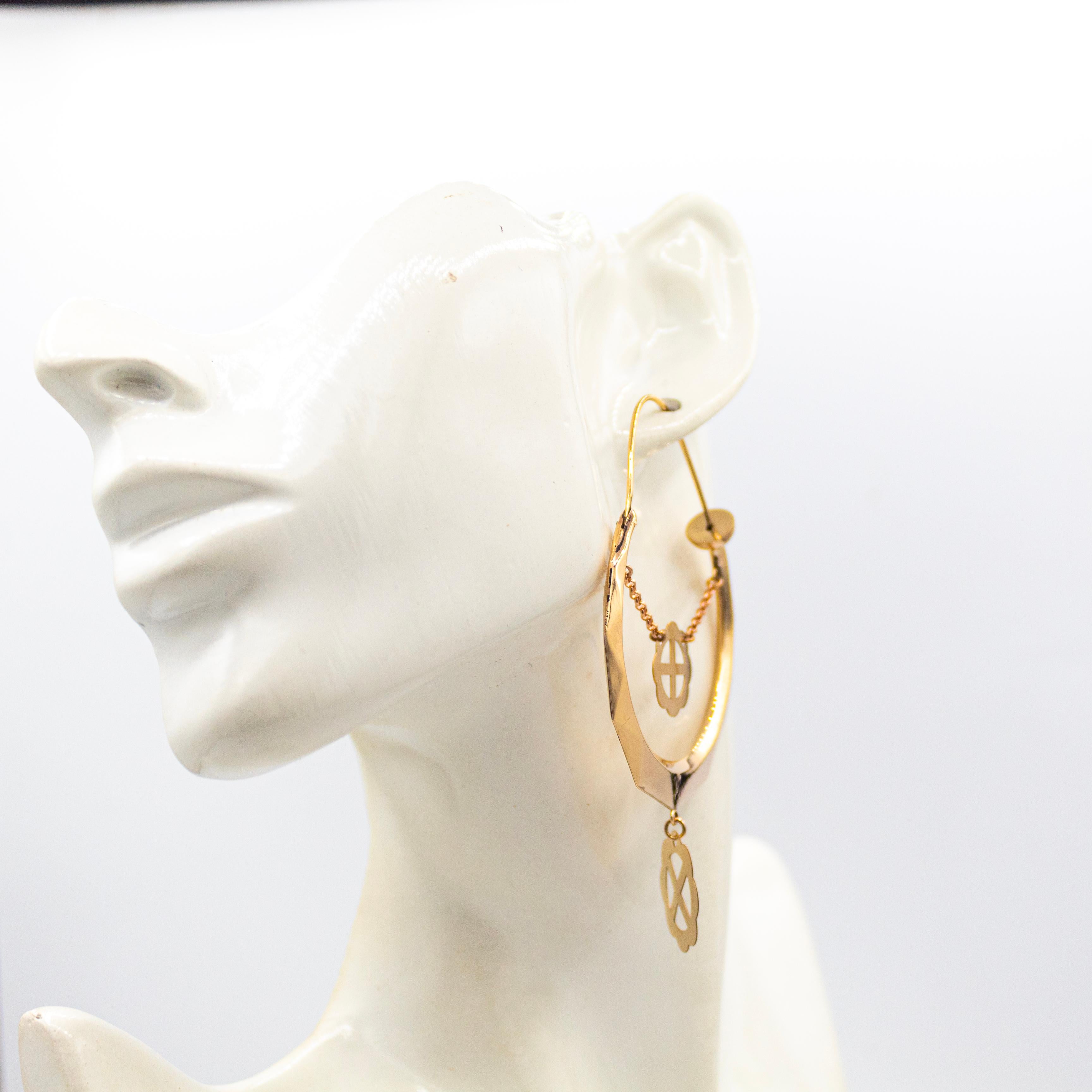 Boucles d'oreilles pendantes en or jaune de style Art déco faites à la main en vente 8