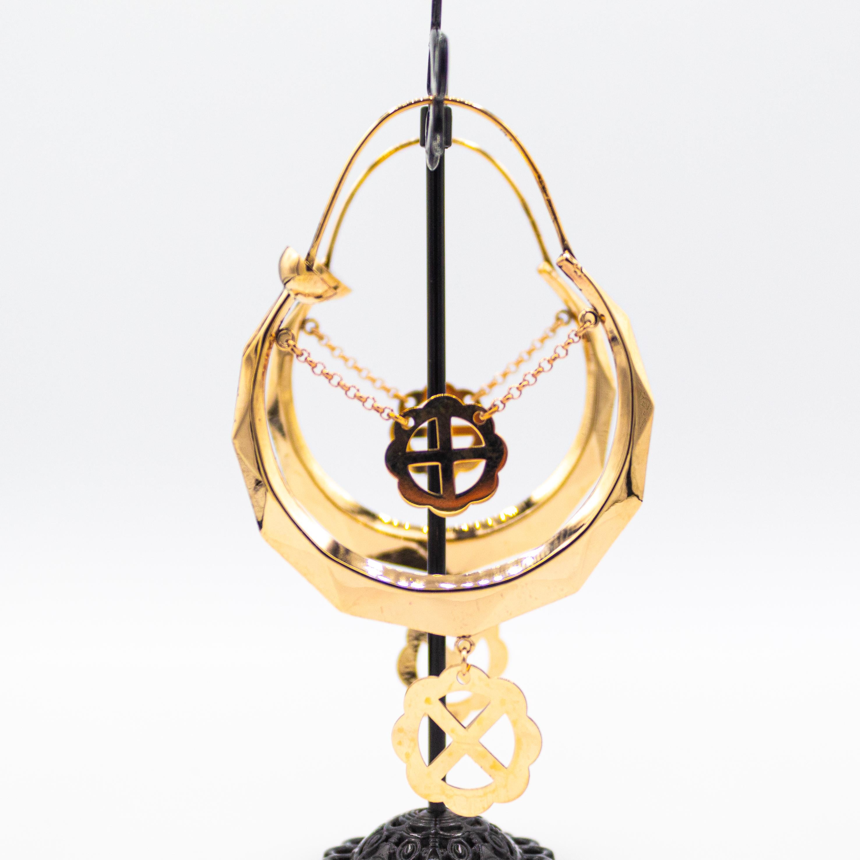 Boucles d'oreilles pendantes en or jaune de style Art déco faites à la main Neuf - En vente à Naples, IT