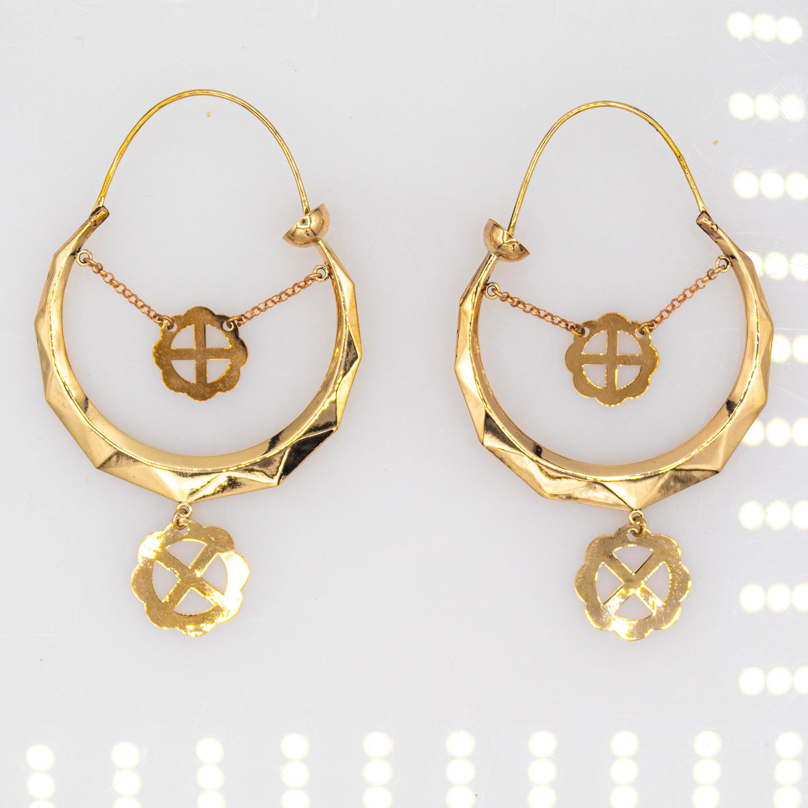 Boucles d'oreilles pendantes en or jaune de style Art déco faites à la main en vente 4