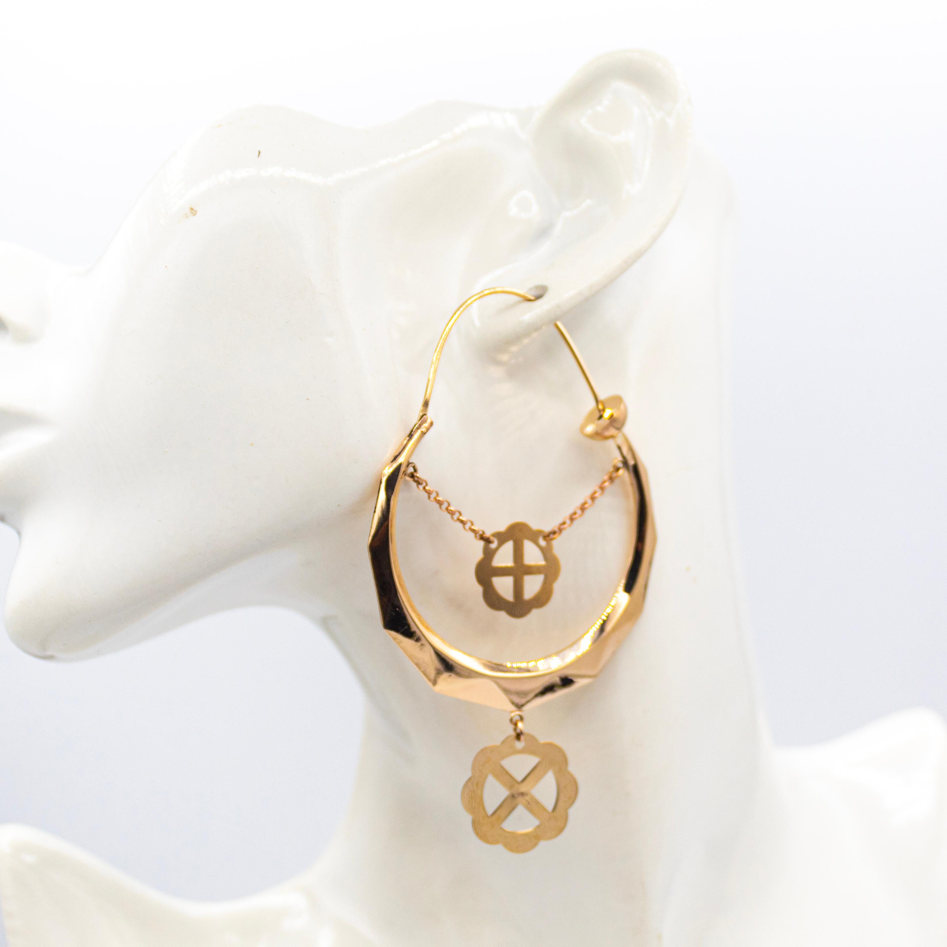 Boucles d'oreilles pendantes en or jaune de style Art déco faites à la main en vente 5