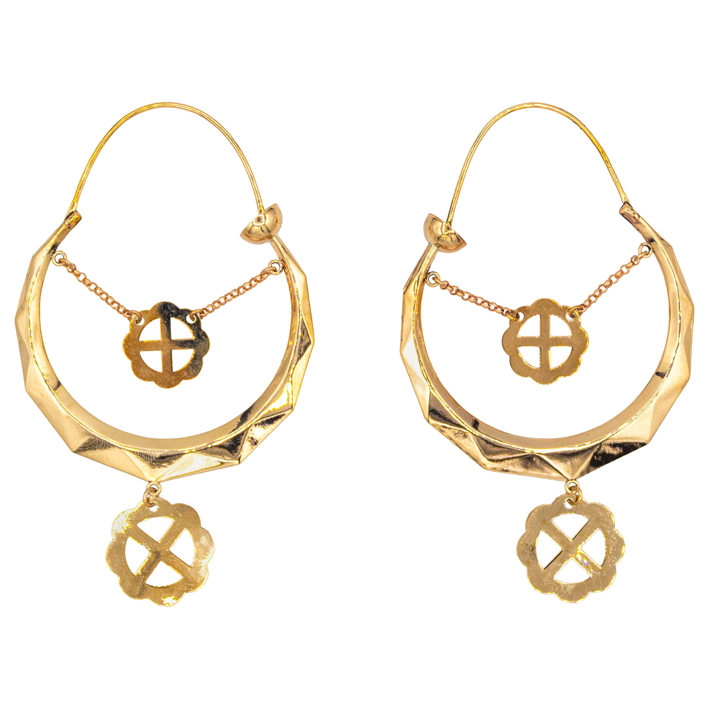 Orecchini a goccia in oro giallo lavorati a mano in stile Art Deco