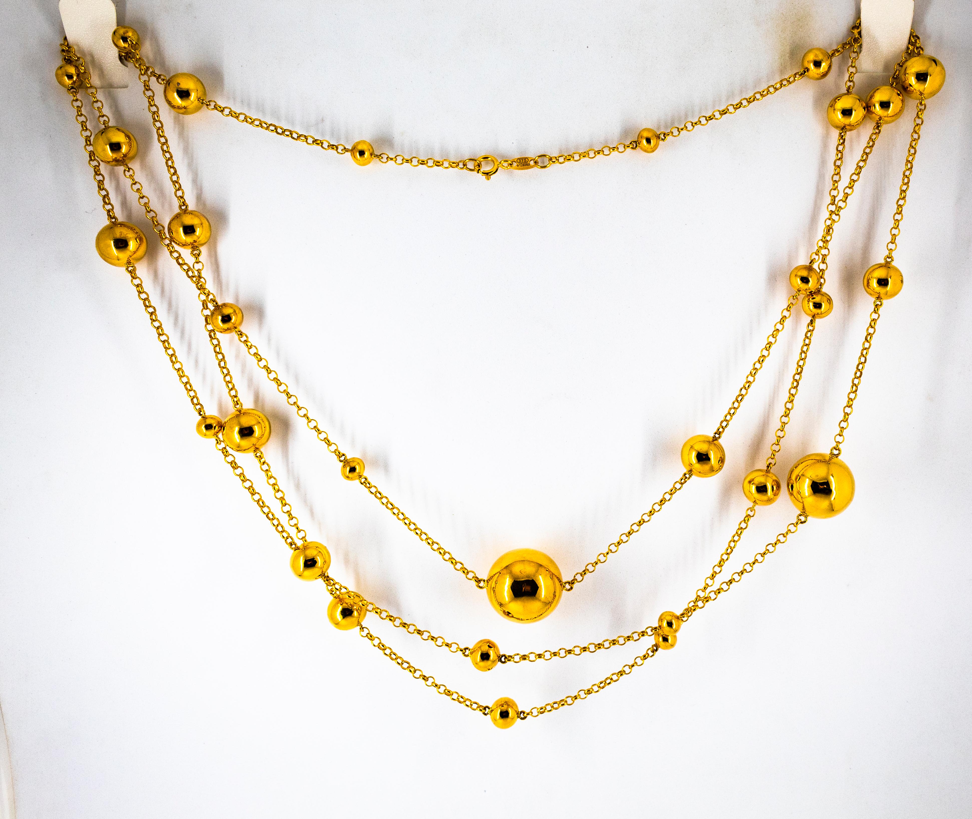 Women's or Men's Art Deco Style Handcrafted Yellow Gold Drop Necklace For Sale