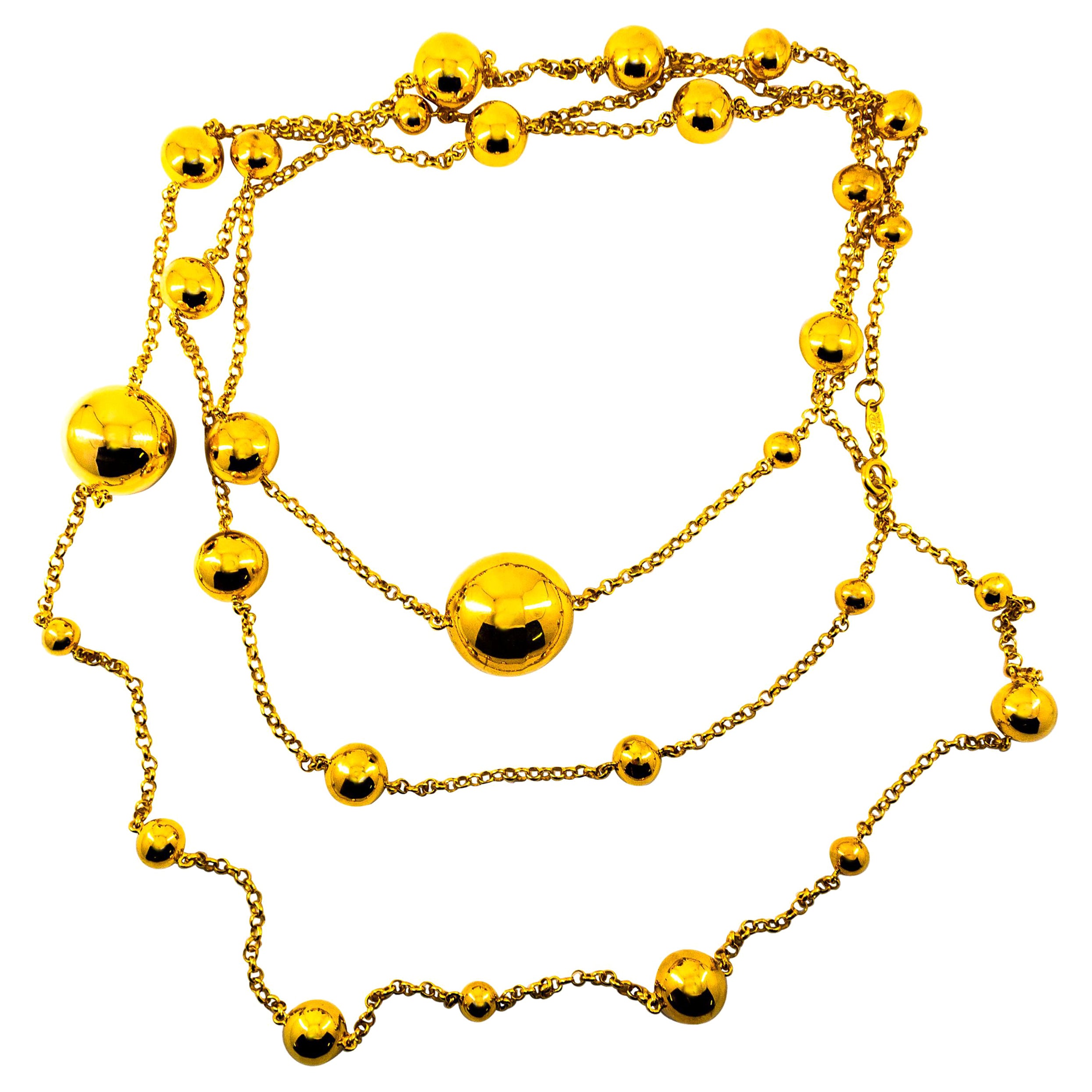 Art Deco Style Handcrafted Yellow Gold Drop Necklace