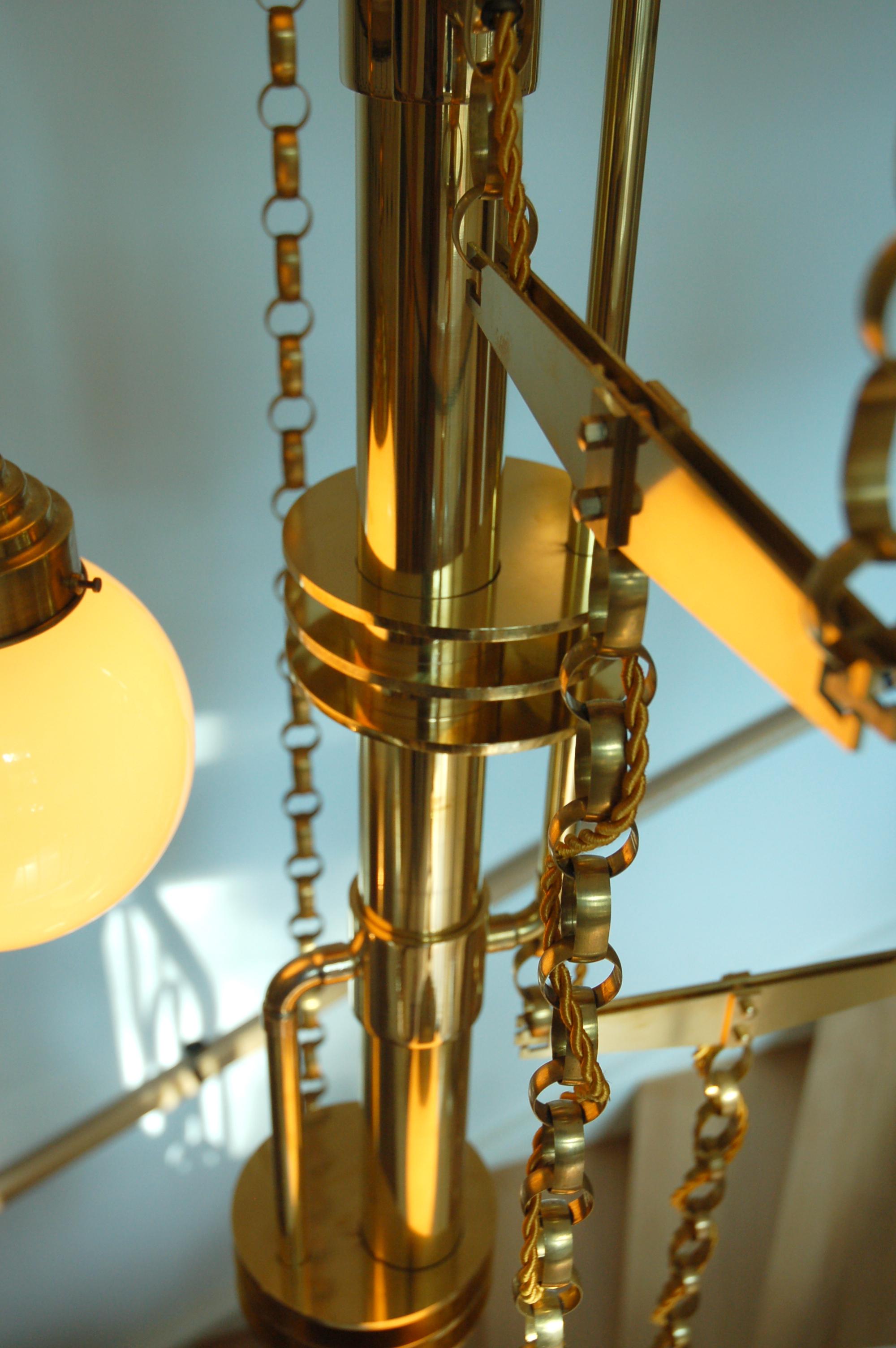 Art Deco Style Handmade Cascade Full Brass and Glass Light Fixture, Contemporary For Sale 5