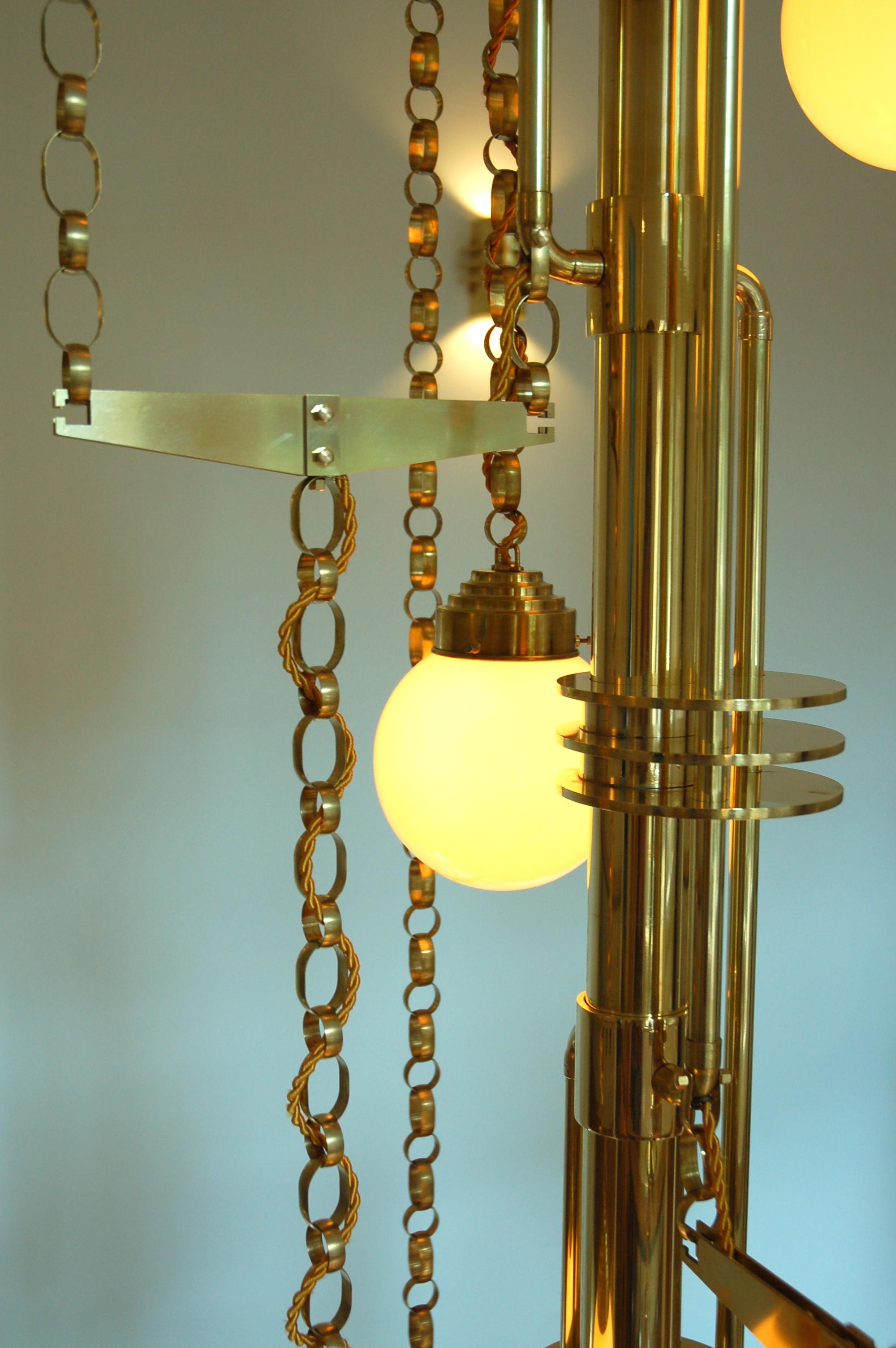Art Deco Style Handmade Cascade Full Brass and Glass Light Fixture, Contemporary For Sale 6