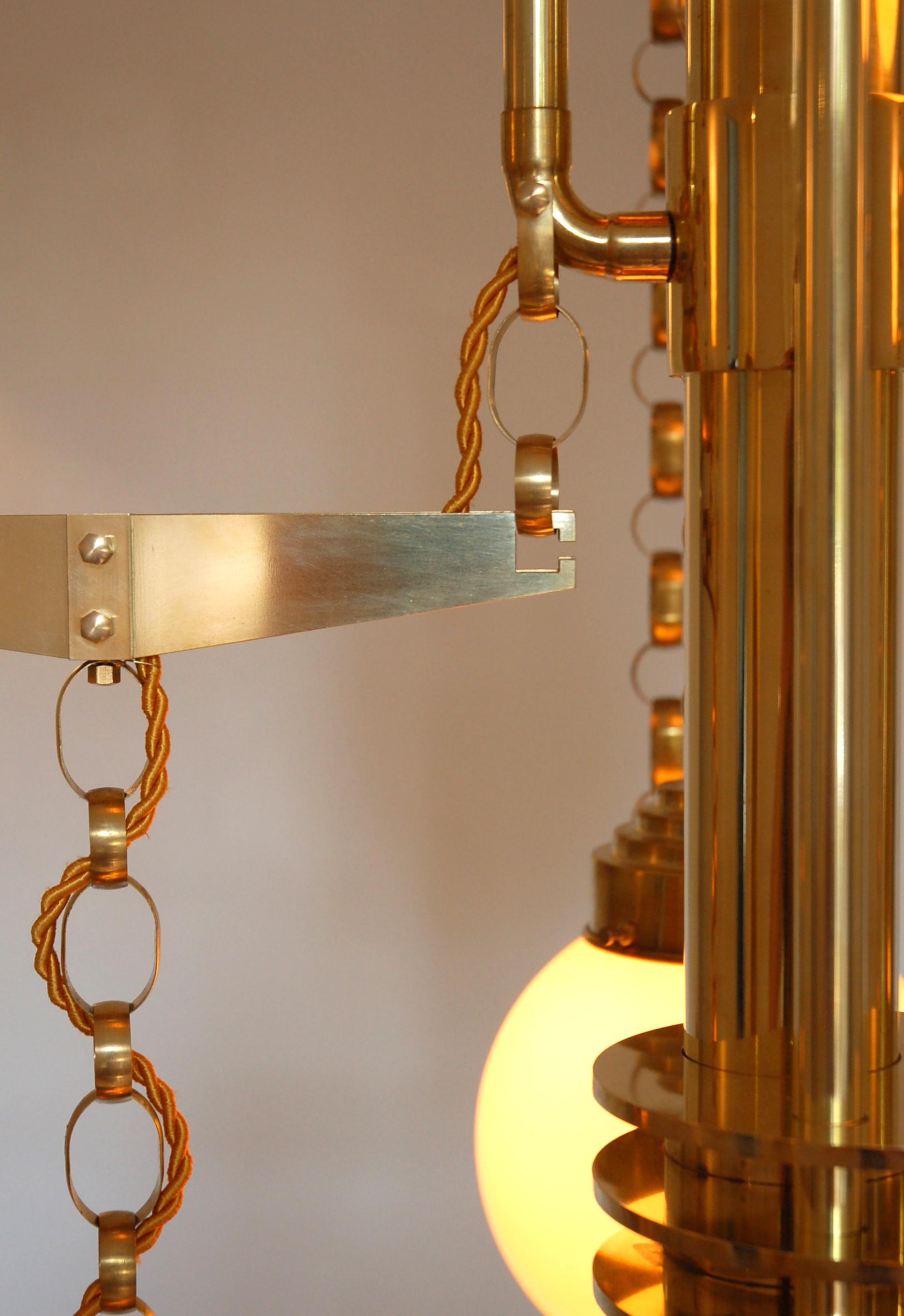Art Deco Style Handmade Cascade Full Brass and Glass Light Fixture, Contemporary For Sale 7