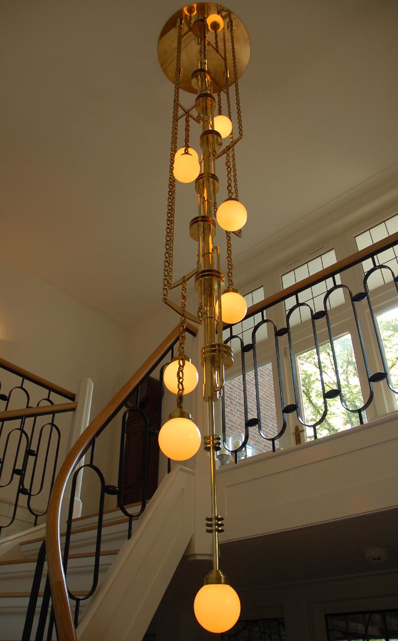 Art Deco Style Handmade Cascade Full Brass and Glass Light Fixture, Contemporary For Sale 9