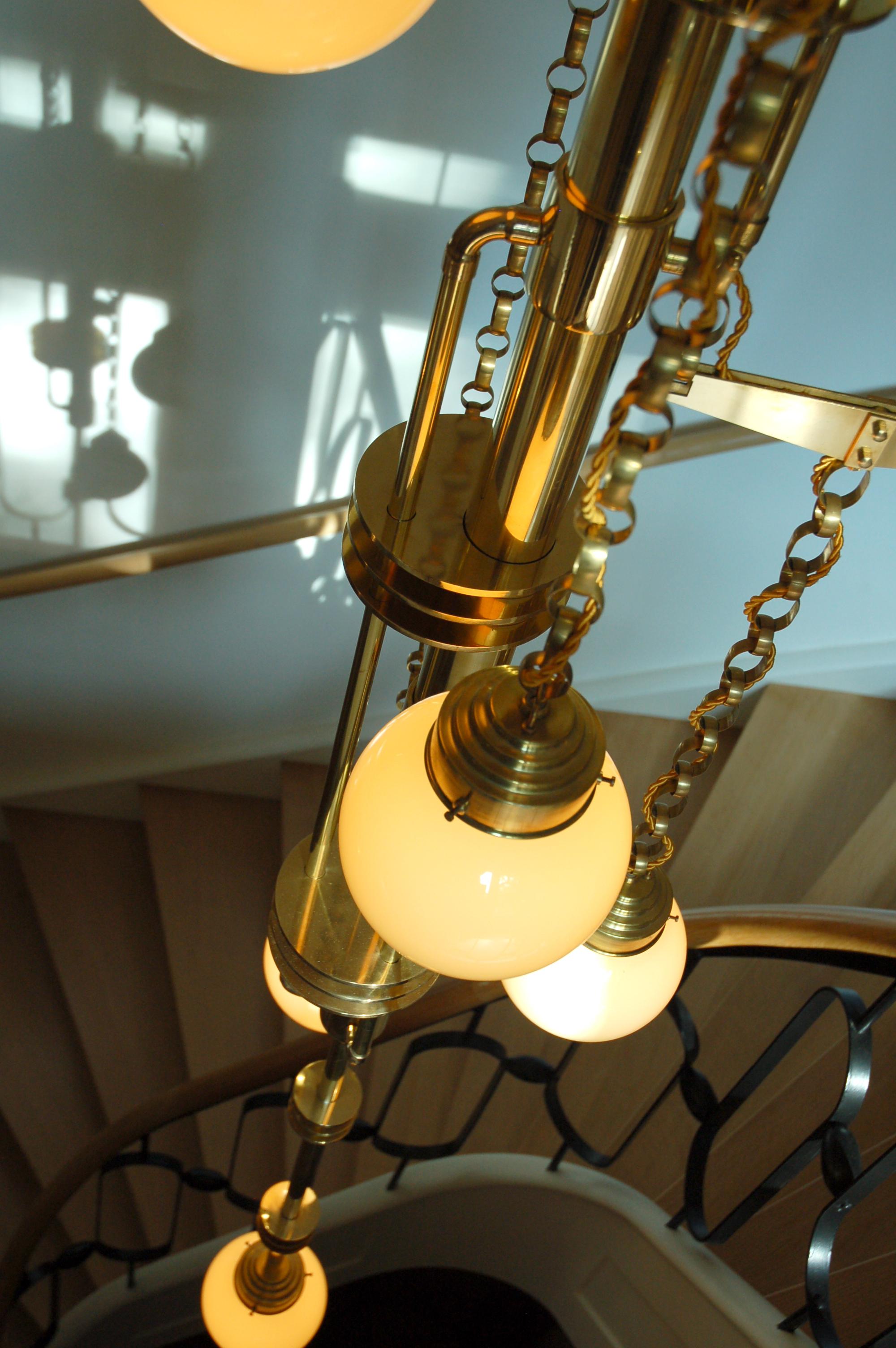 Art Deco Style Handmade Cascade Full Brass and Glass Light Fixture, Contemporary For Sale 11